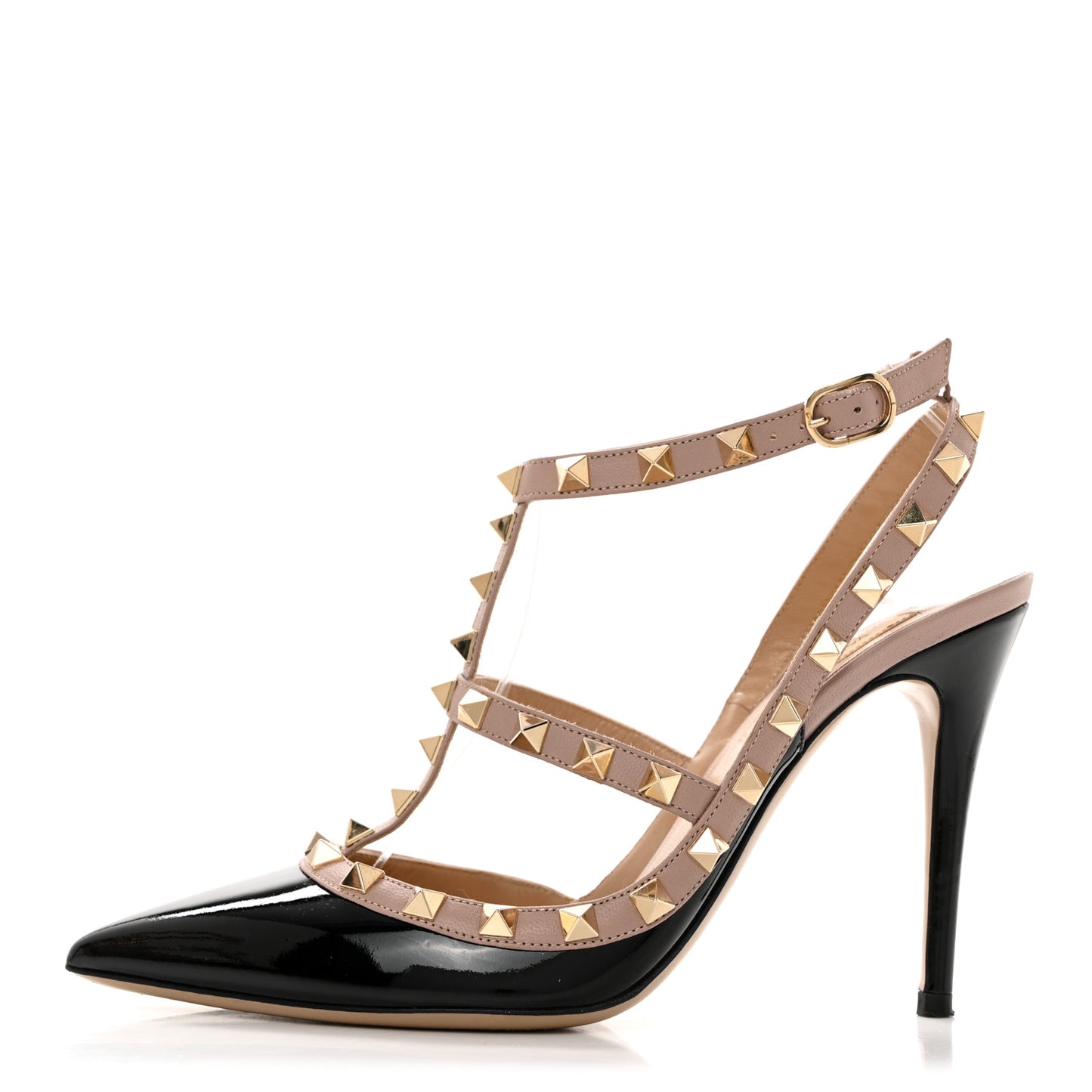 Patent Nappa Rockstud Ankle Strap 100mm Pumps 37.5 Black Poudre