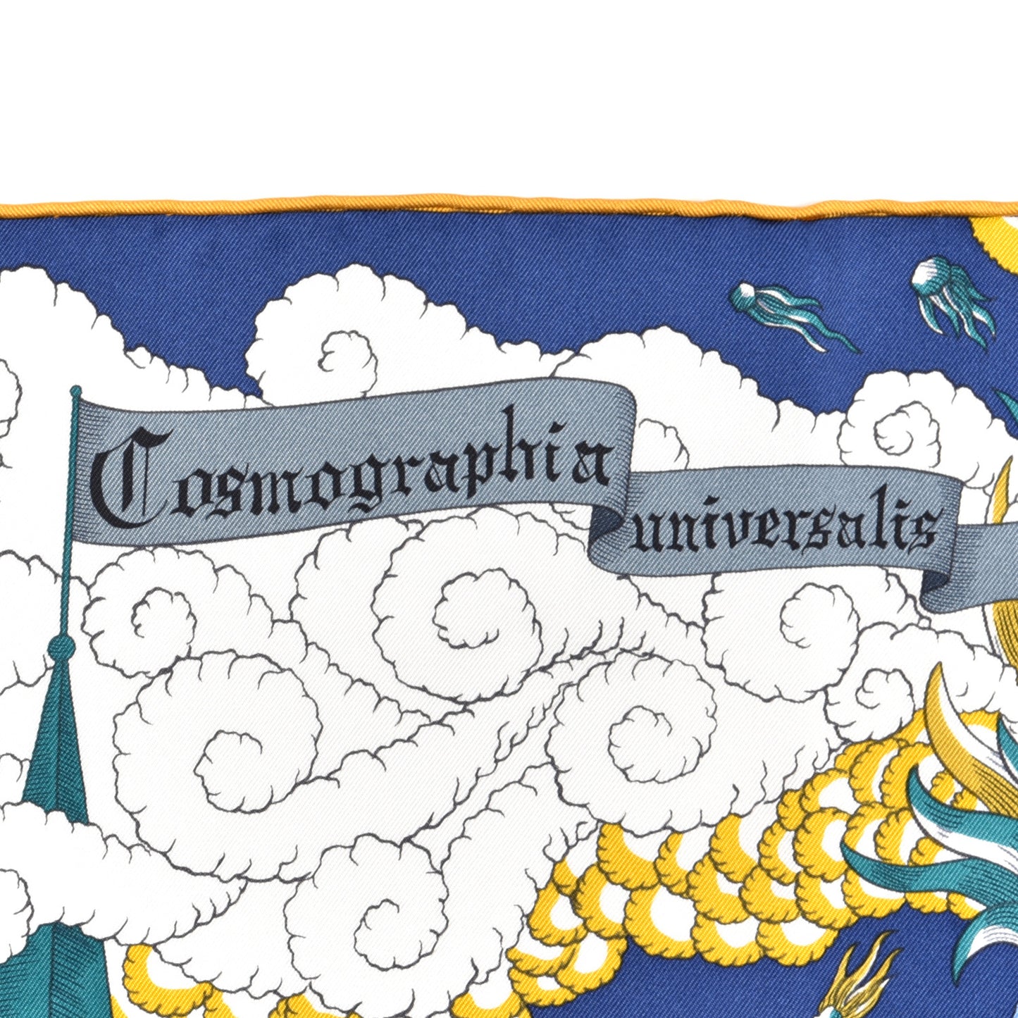 Silk Cosmographia Universalis Scarf 90 Bleu Nuit Vert Miel