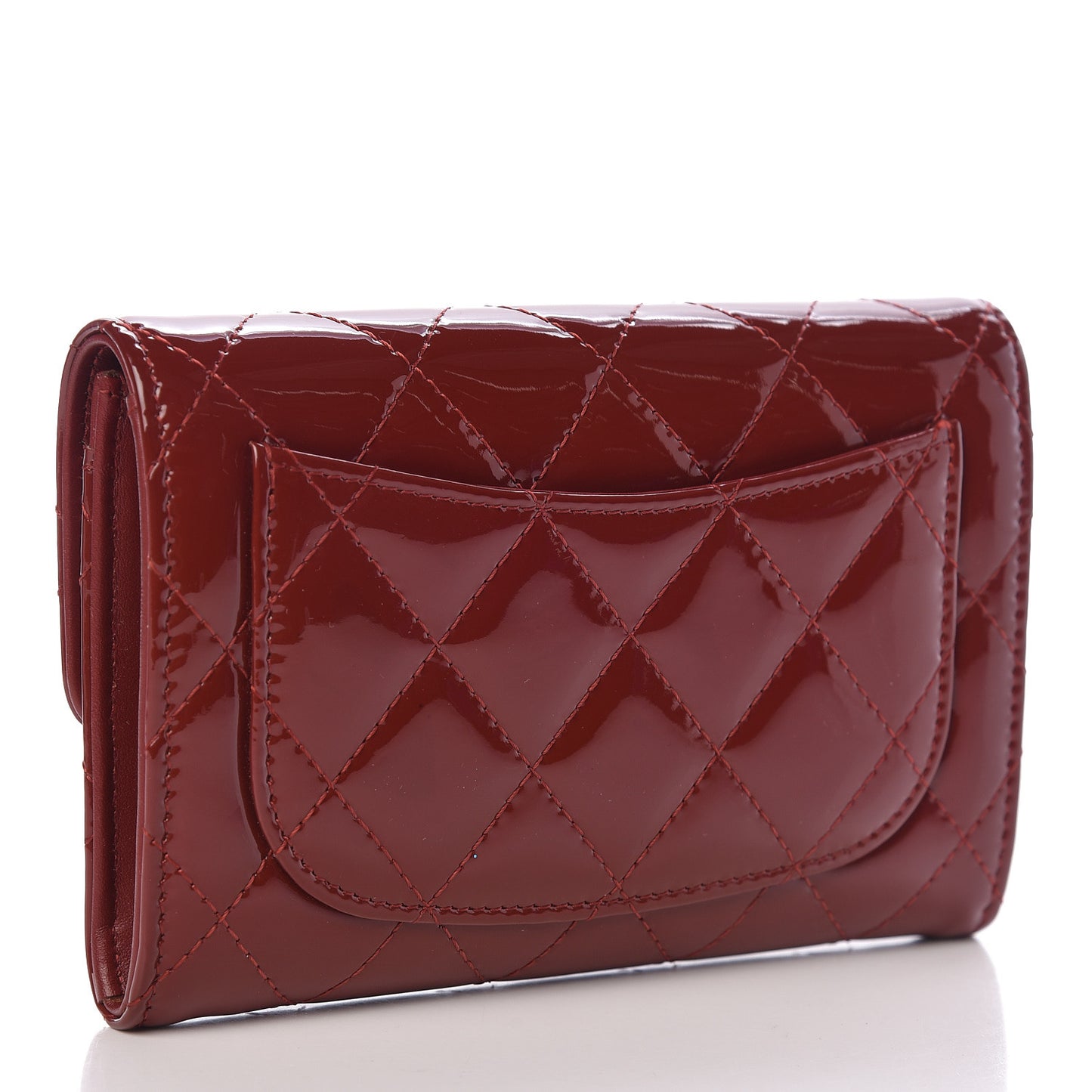 Patent Calfskin Quilted Small Flap Wallet Dark Red
