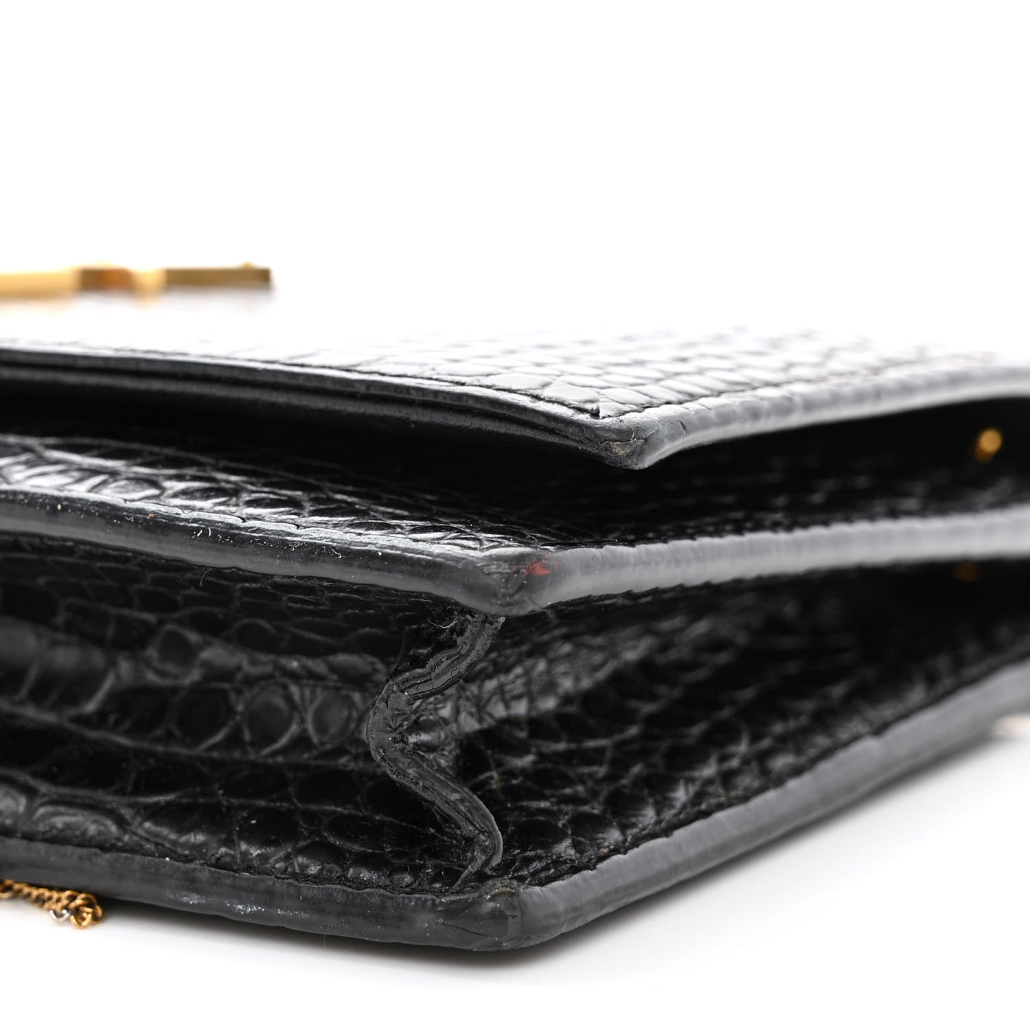 Saint Laurent Calfskin Crocodile Embossed Kate Monogram Tassel Chain Wallet Black 10 of 13