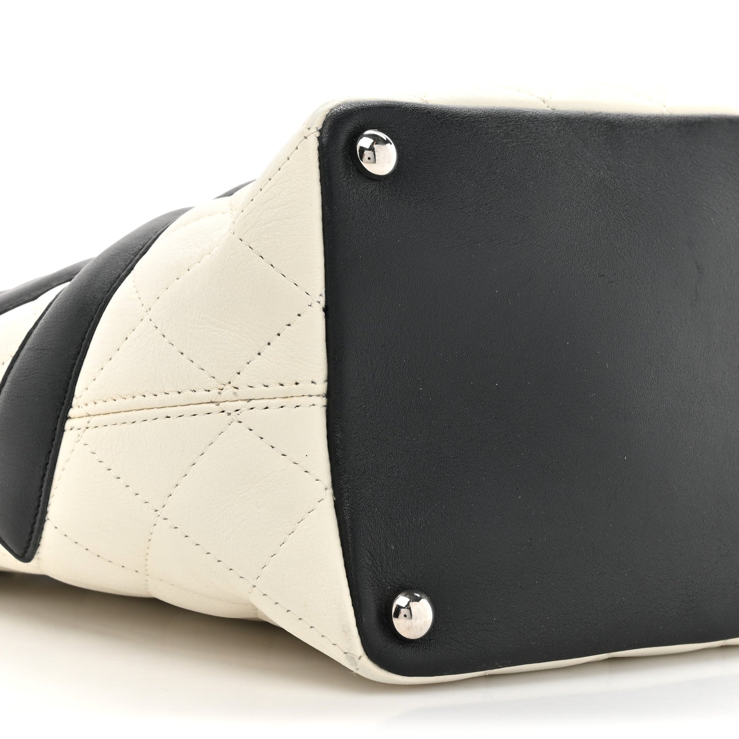Calfskin Quilted Medium Cambon Tote White Black