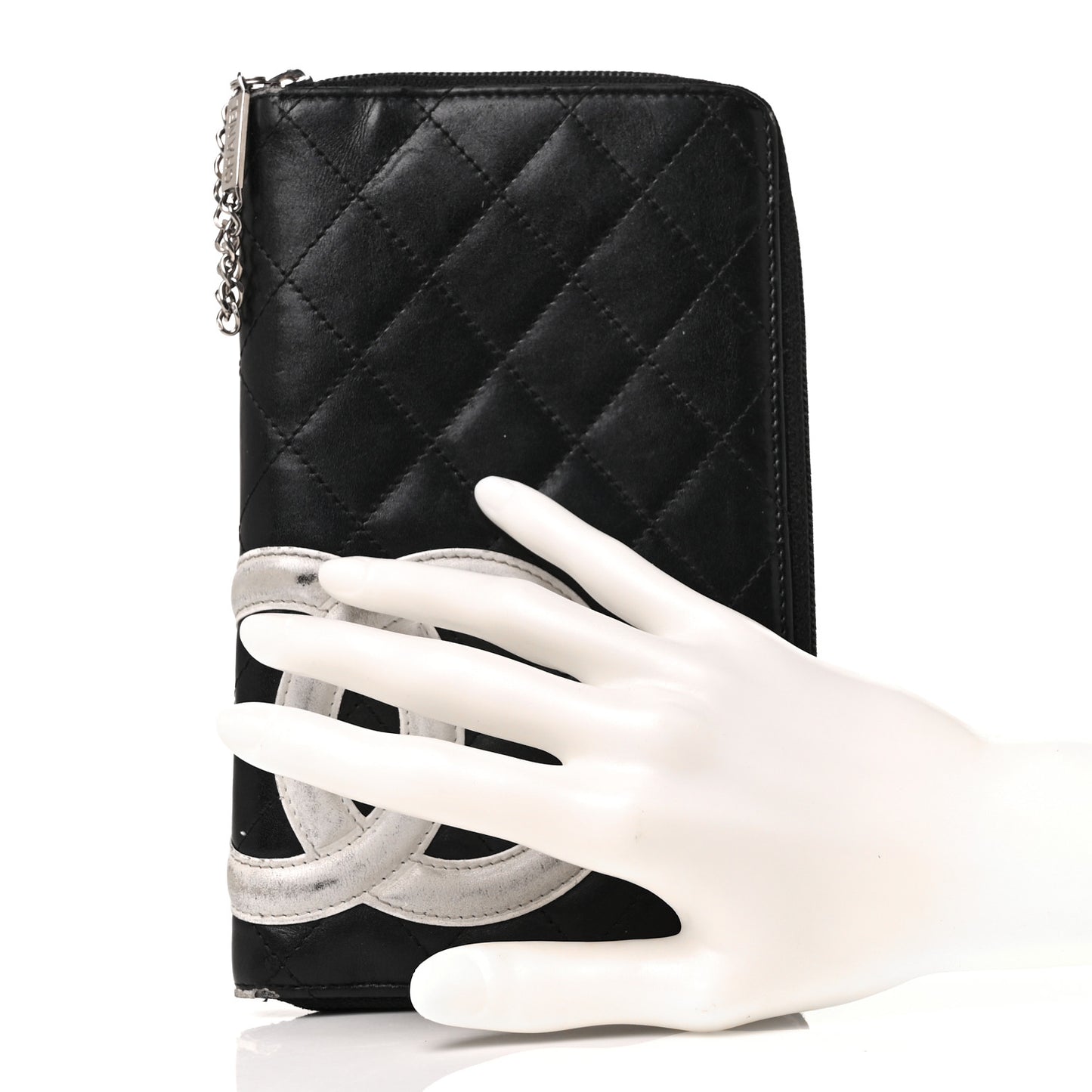 Calfskin Cambon Zip Around Organizer Wallet Black White