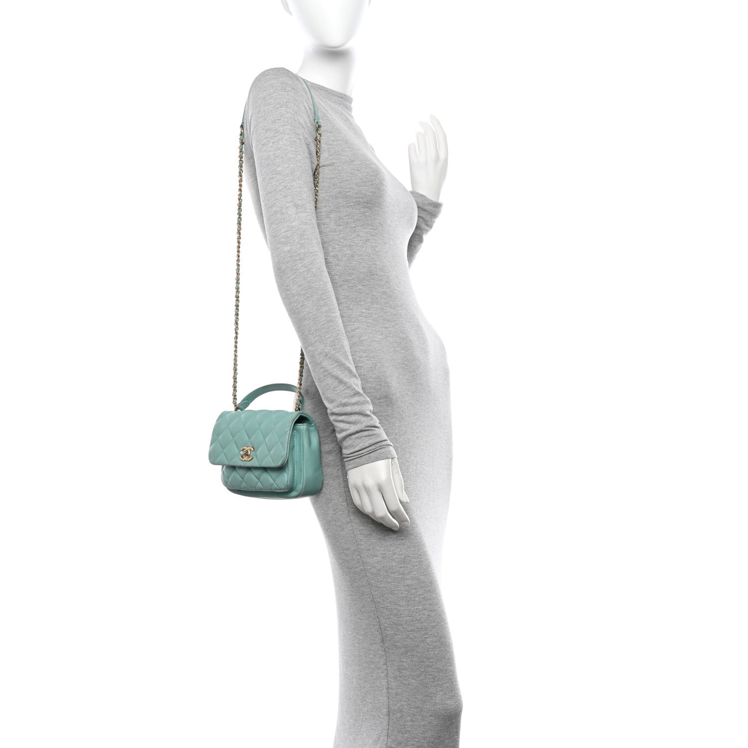 Chanel Calfskin Quilted Top Handle Flap Light Blue 2 of 12