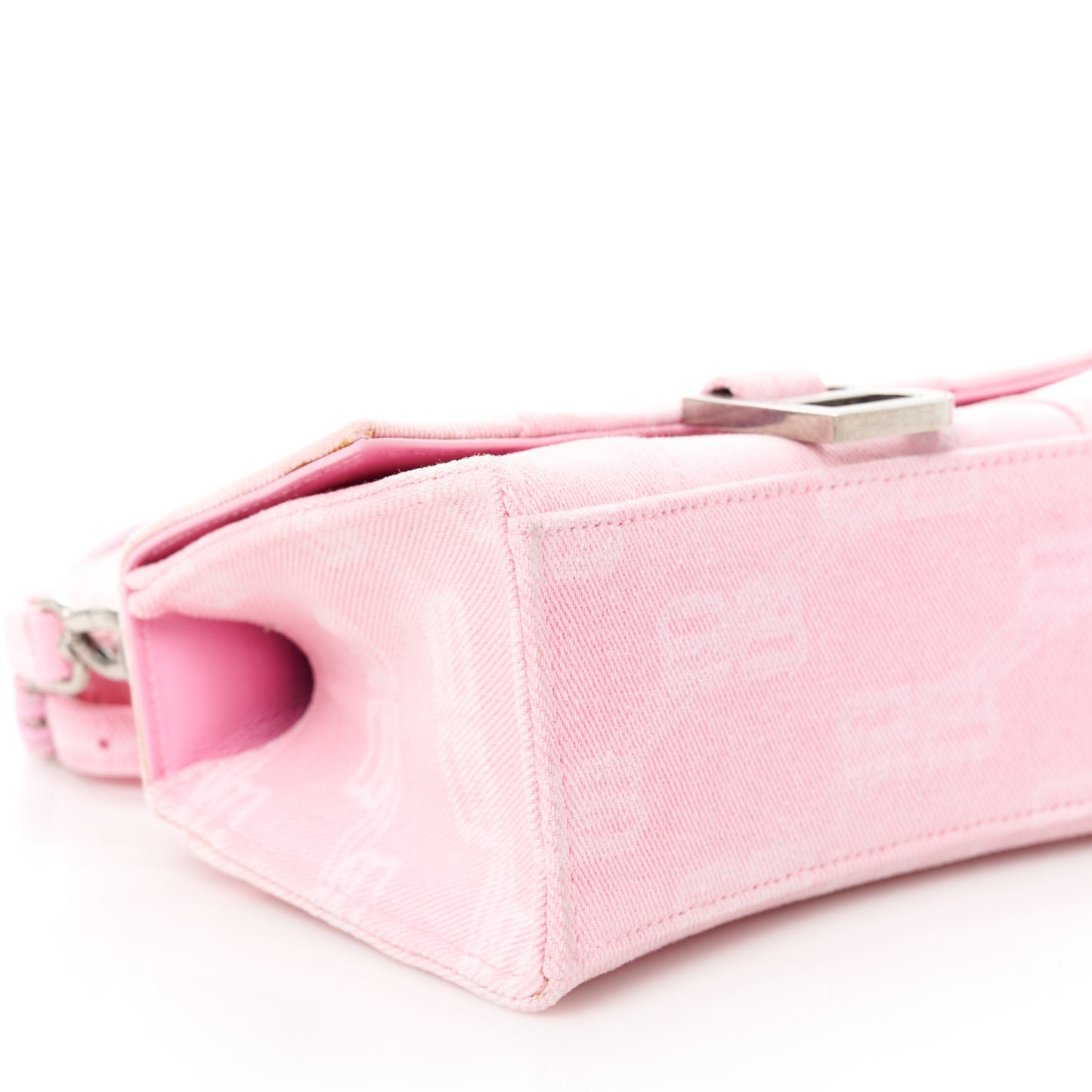 Washed Denim BB Monogram Hourglass Top Handle Bag XS Pink