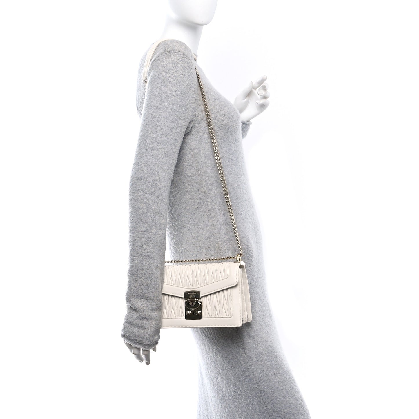 Lambskin Confidential Matelasse Chain Shoulder Bag White