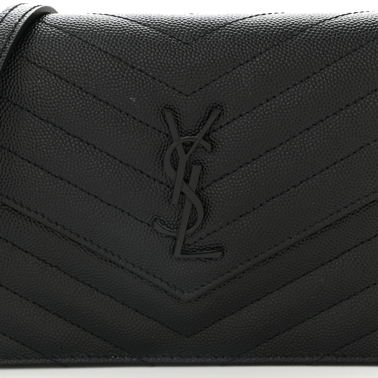 Grain De Poudre Matelasse Chevron Monogram Monochrome Envelope Chain Wallet Black