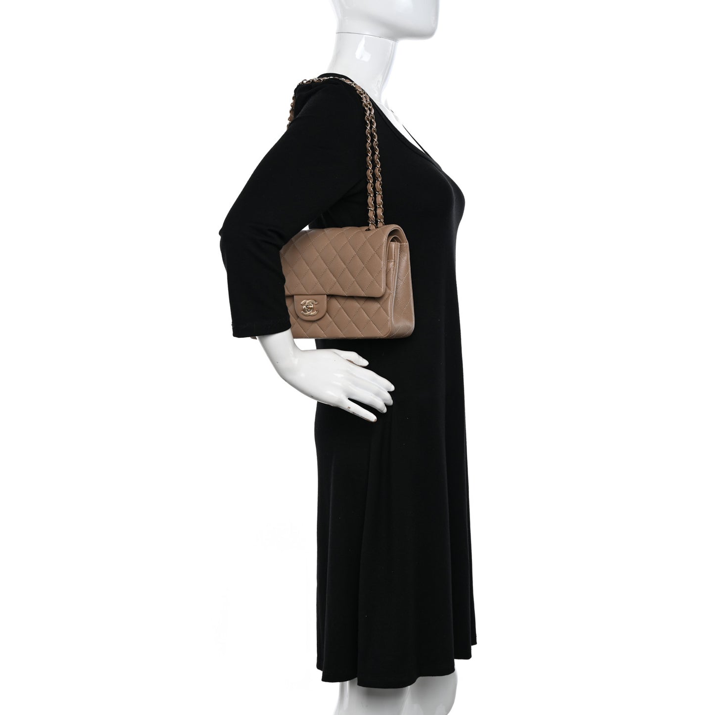 Caviar Quilted Medium Double Flap Dark Beige