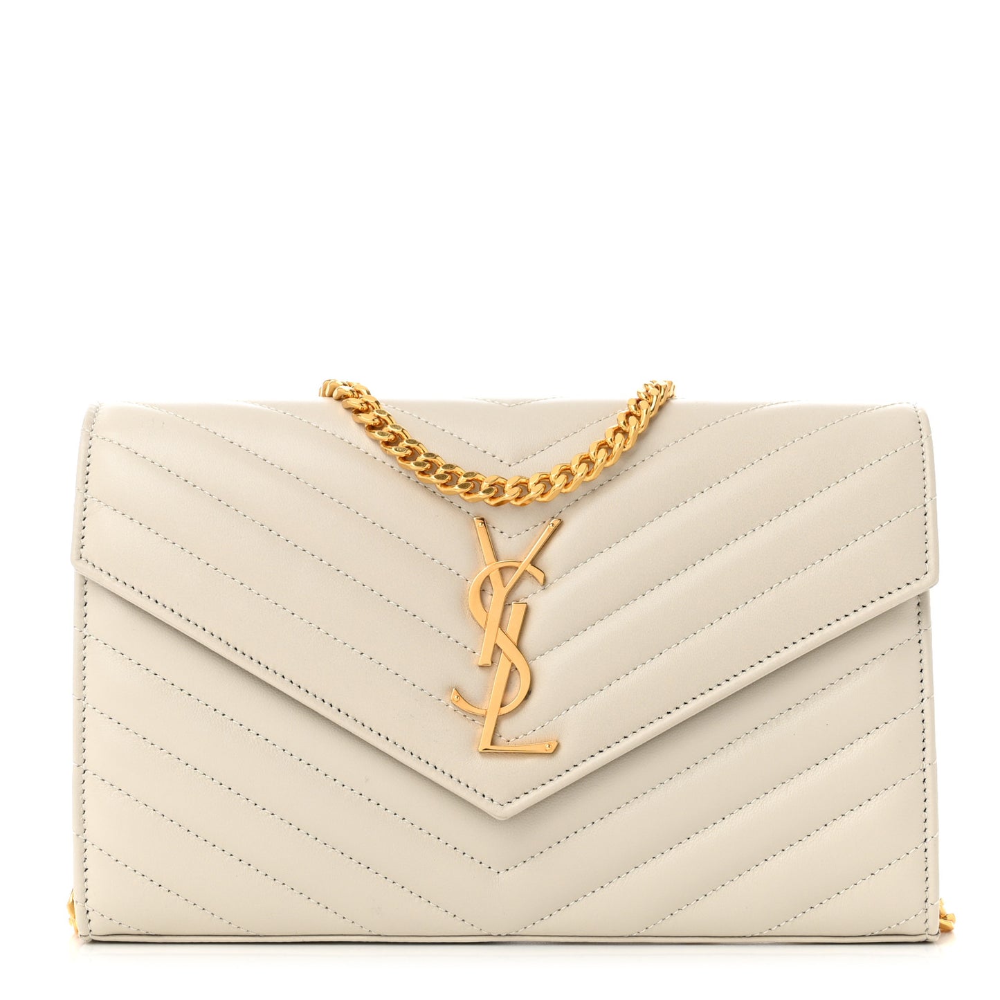 Lambskin Matelasse Chevron Monogram Chain Wallet Crema Soft
