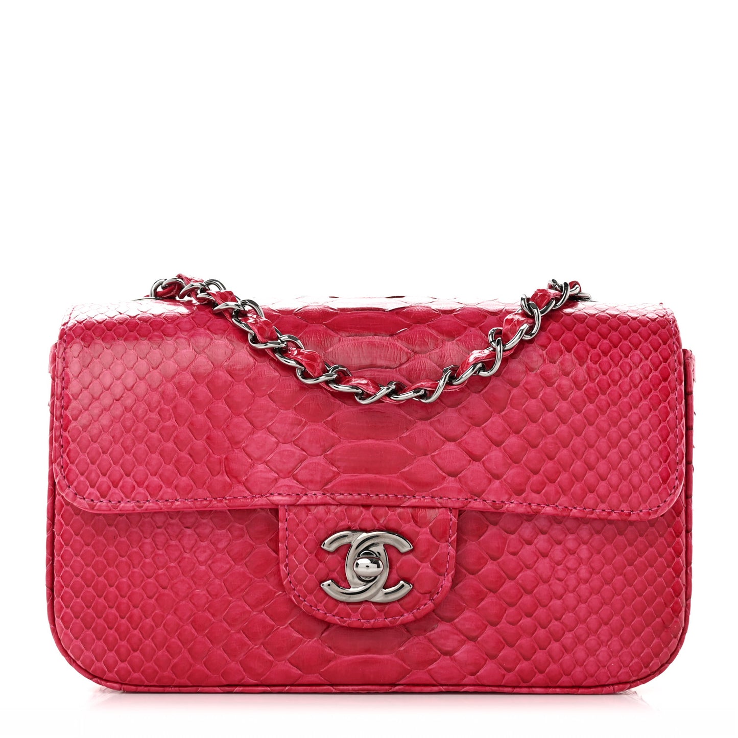 Snakeskin Mini Rectangular Flap Dark Pink