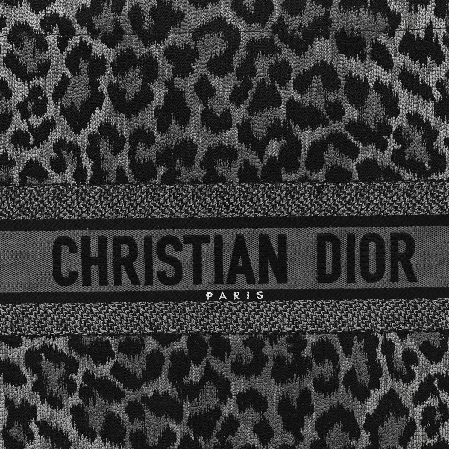 Christian Dior Canvas Mizza Embroidered Large Leopard Book Tote Grey 7 of 9