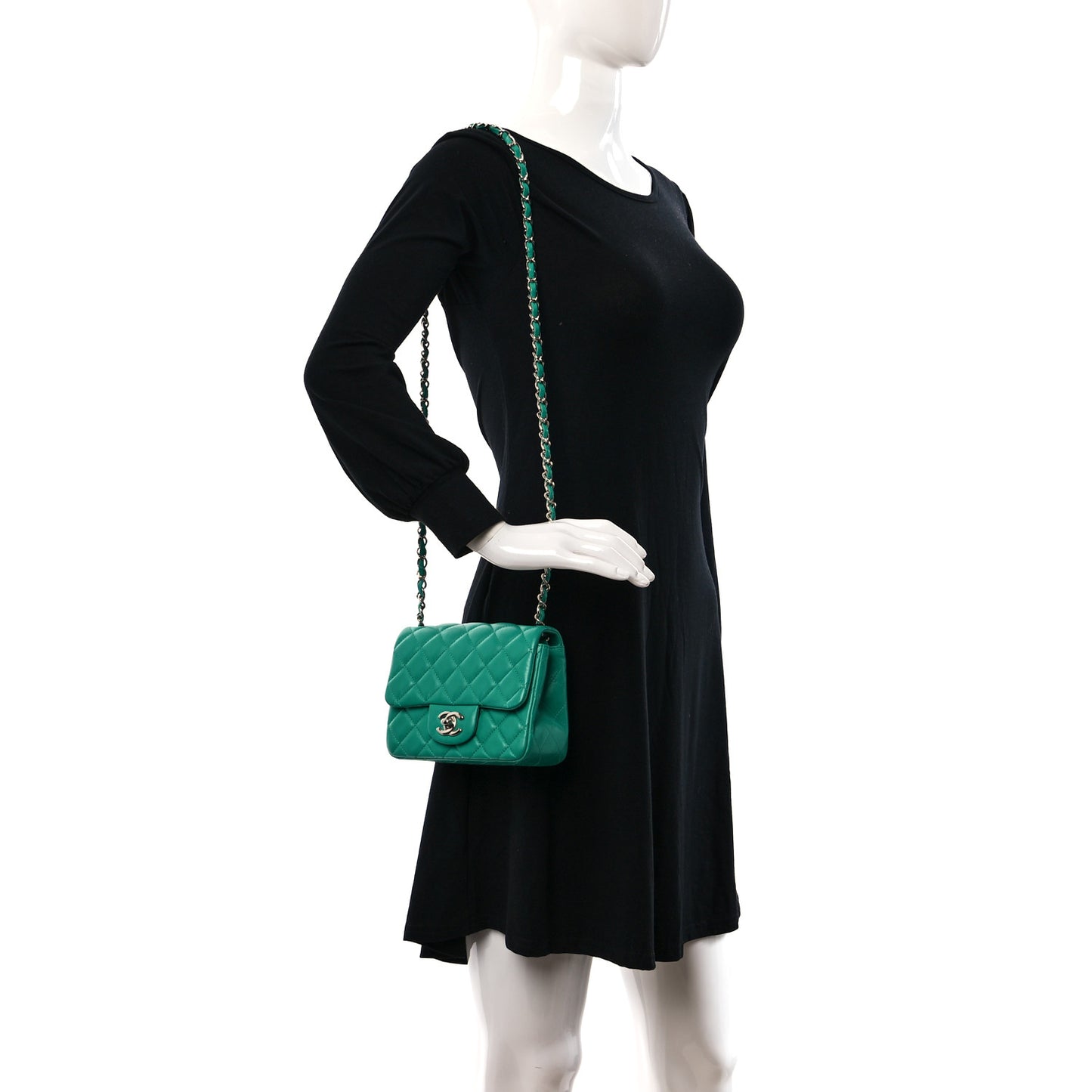 Lambskin Quilted Mini Square Flap Green