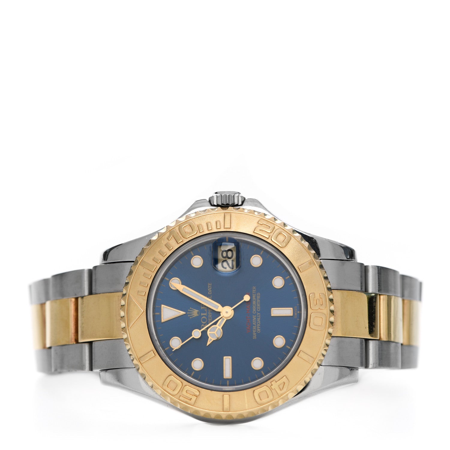Rolex Stainless Steel 18K Yellow Gold 35mm Oyster Perpetual Date Yacht-Master Watch Blue 168623 2 of 5