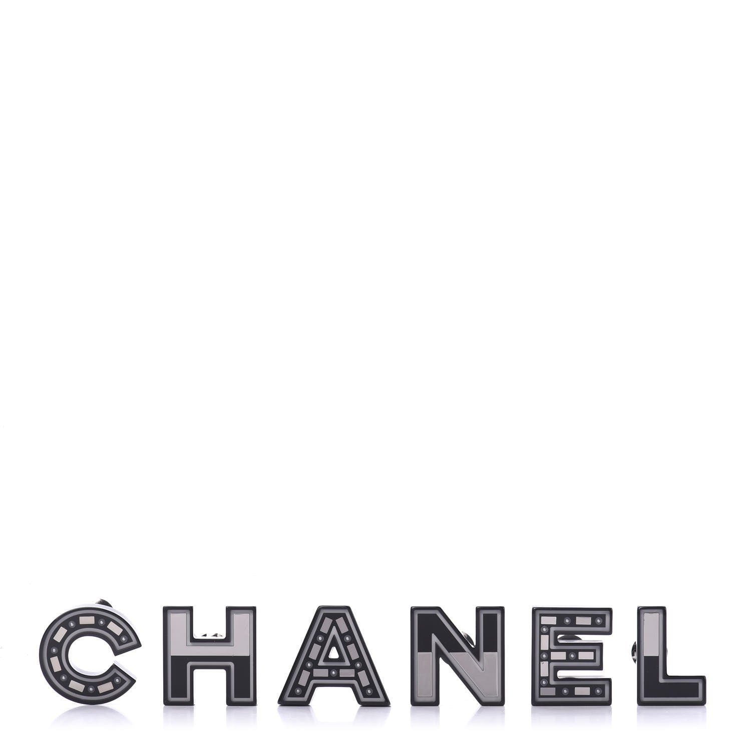 Chanel Resin Mirror Logo Brooch Set Black 1 of 4
