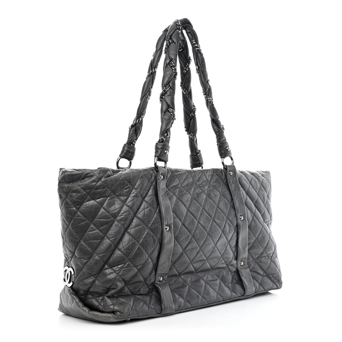 Aged Calfskin Vintage Ligne XL Lady Braid Tote Grey