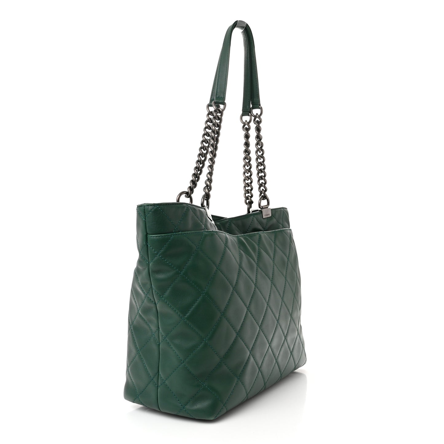 Calfskin Quilted Large Shopping In Chains Tote Green