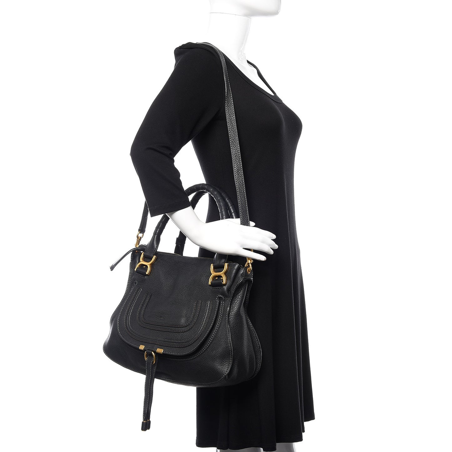 Calfskin Medium Marcie Satchel Black