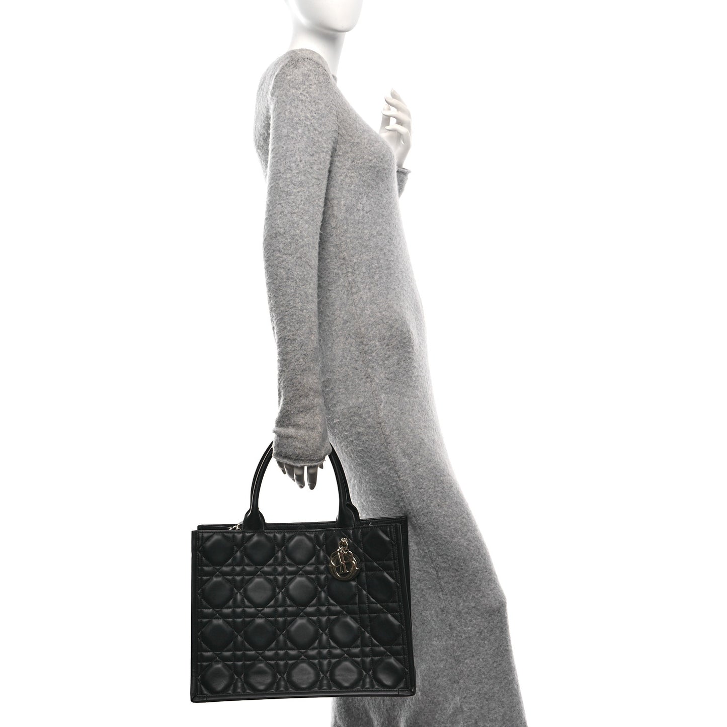 Calfskin Macro Cannage Medium Book Tote Black