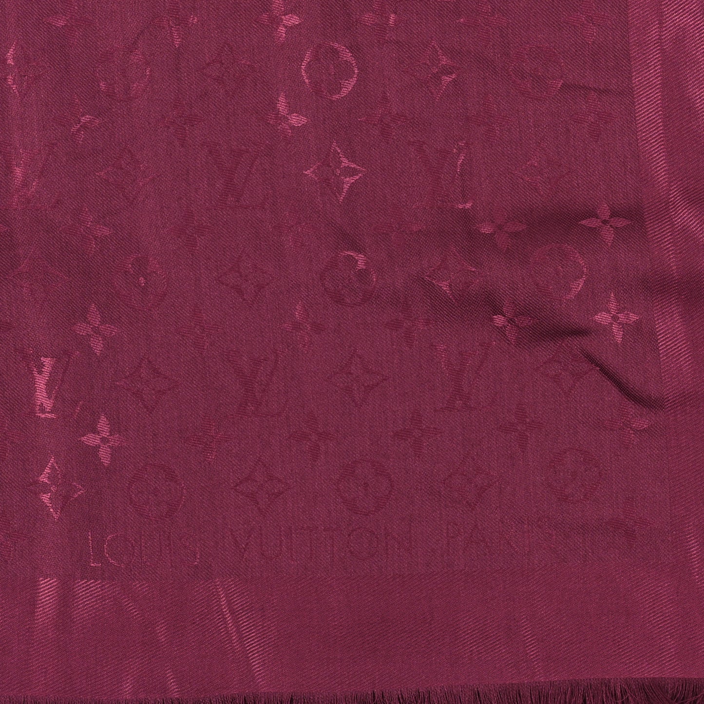 Silk Wool Monogram Shawl Wine Red