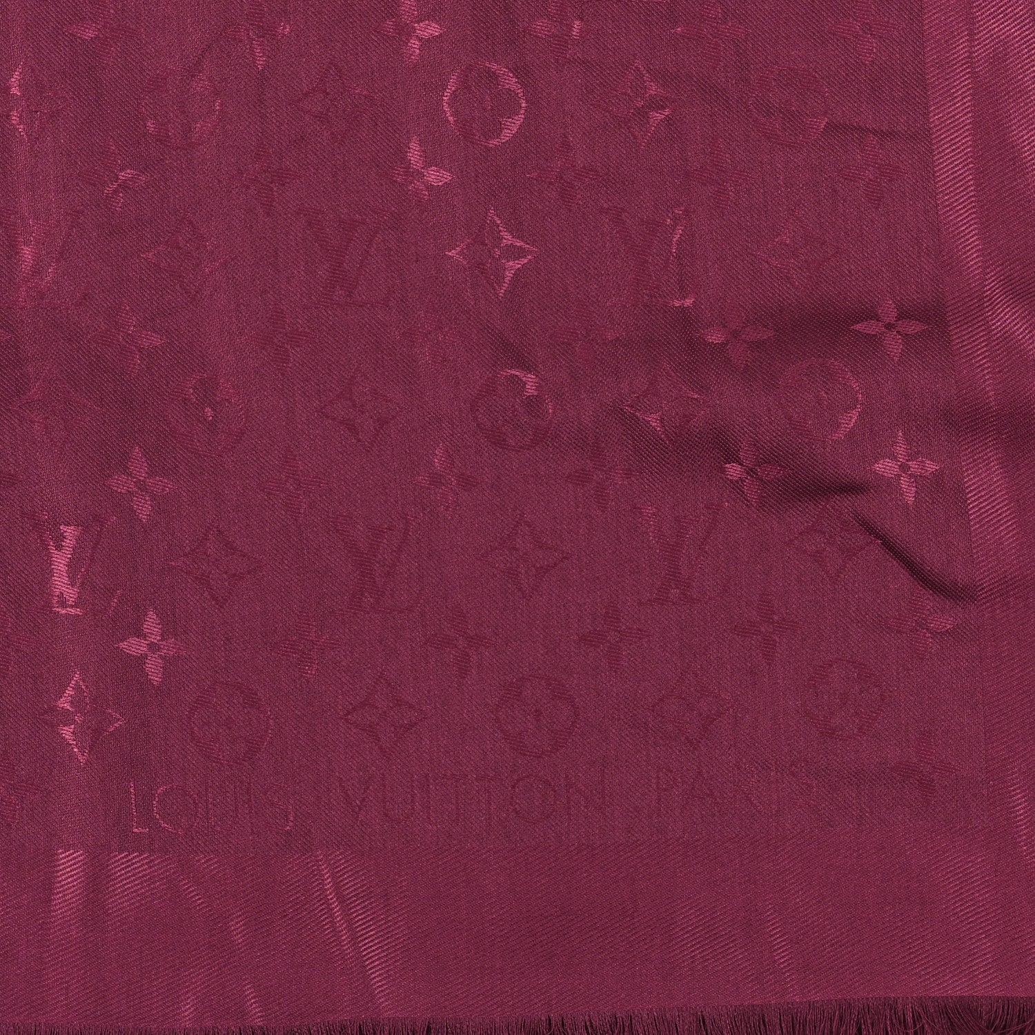 Louis Vuitton Silk Wool Monogram Shawl Wine Red 3 of 4
