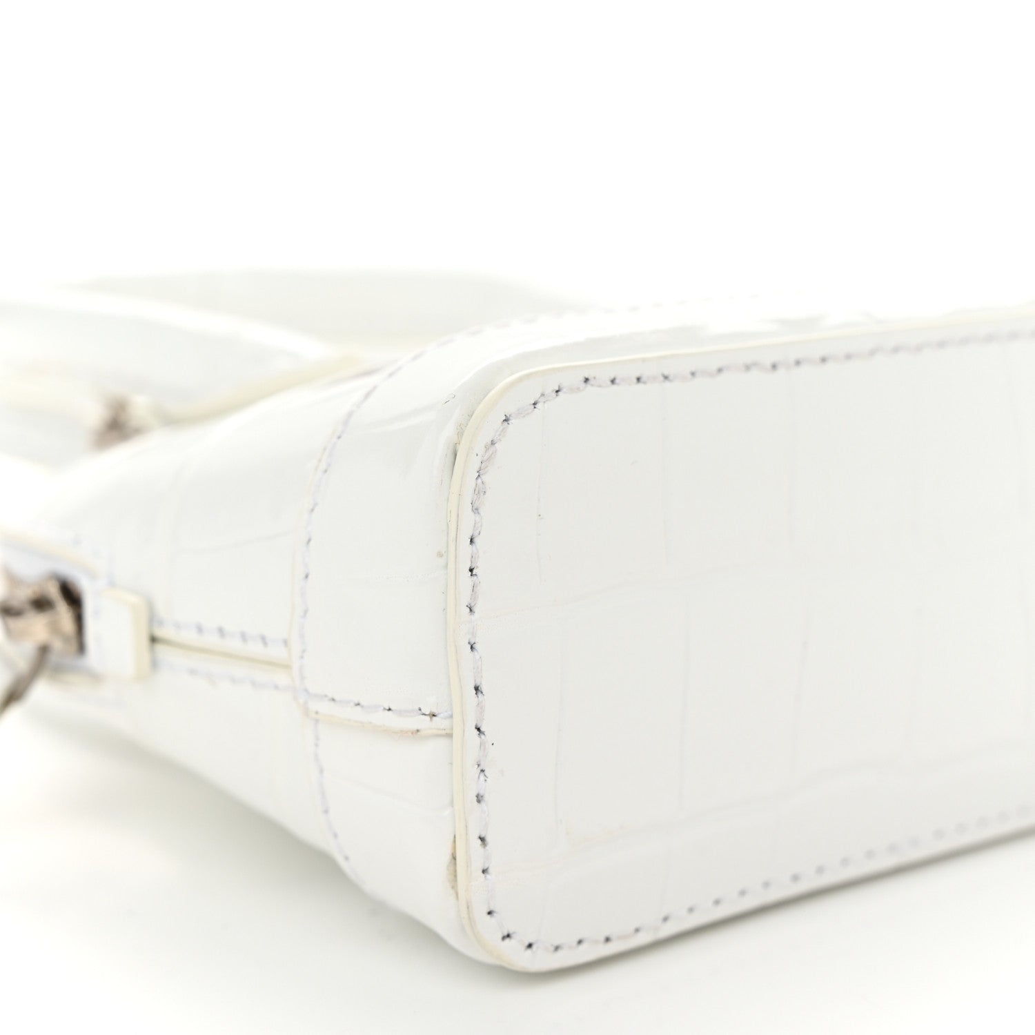 Balenciaga Calfskin Logo Crocodile Embossed Mini Ville Top Handle Bag White Black 8 of 9