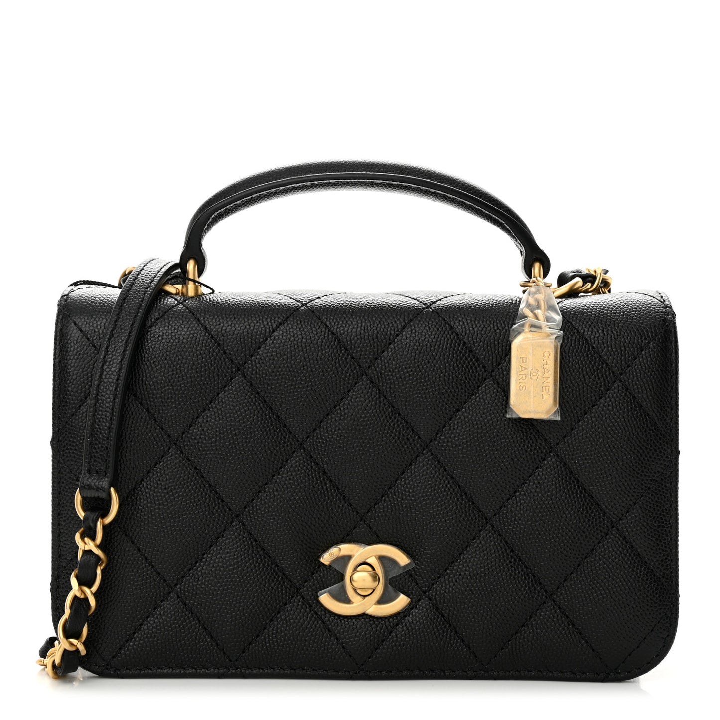 Caviar Quilted Mini Top Handle Flap Black