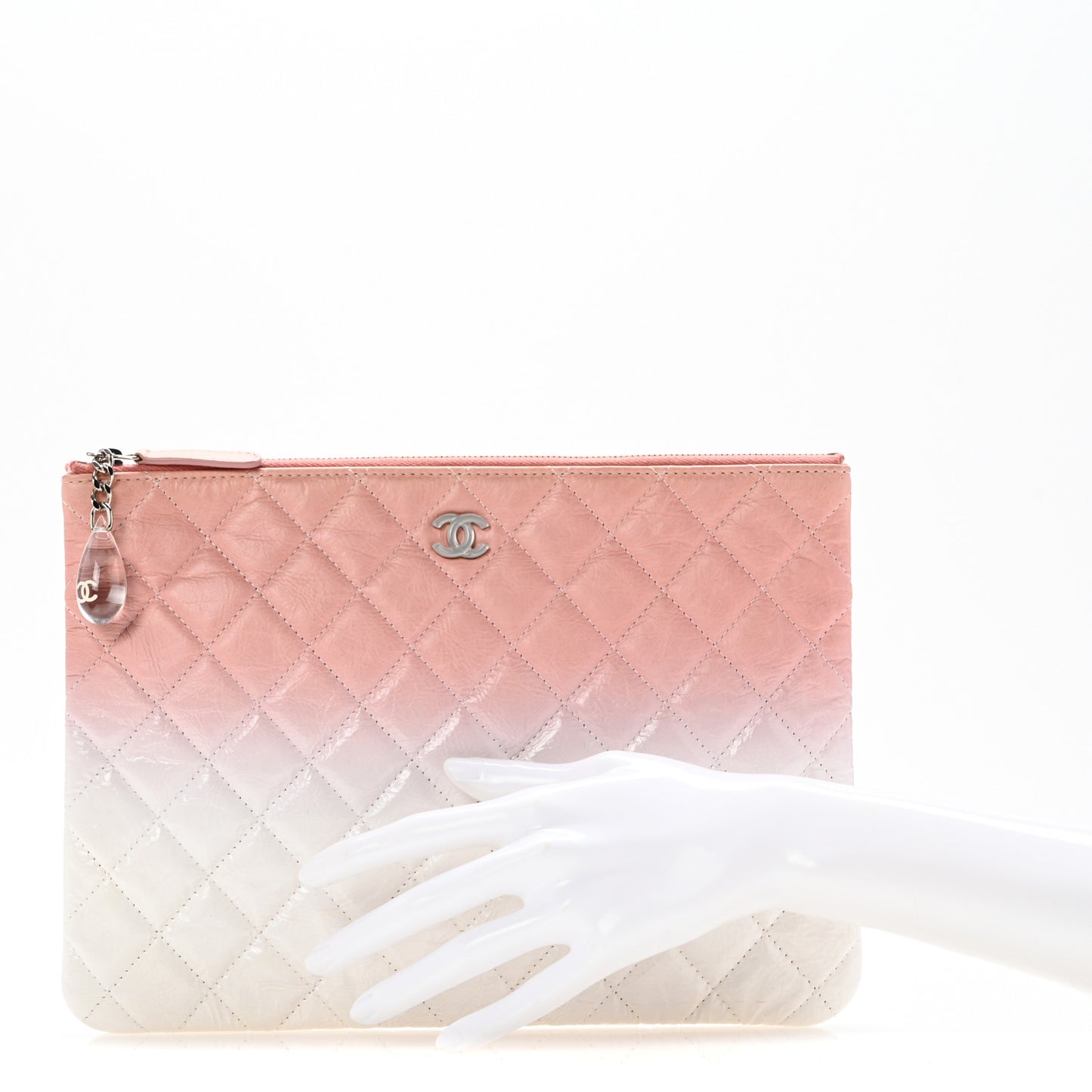 Ombre Patent Calfskin Quilted Medium Cosmetic Case Pink White