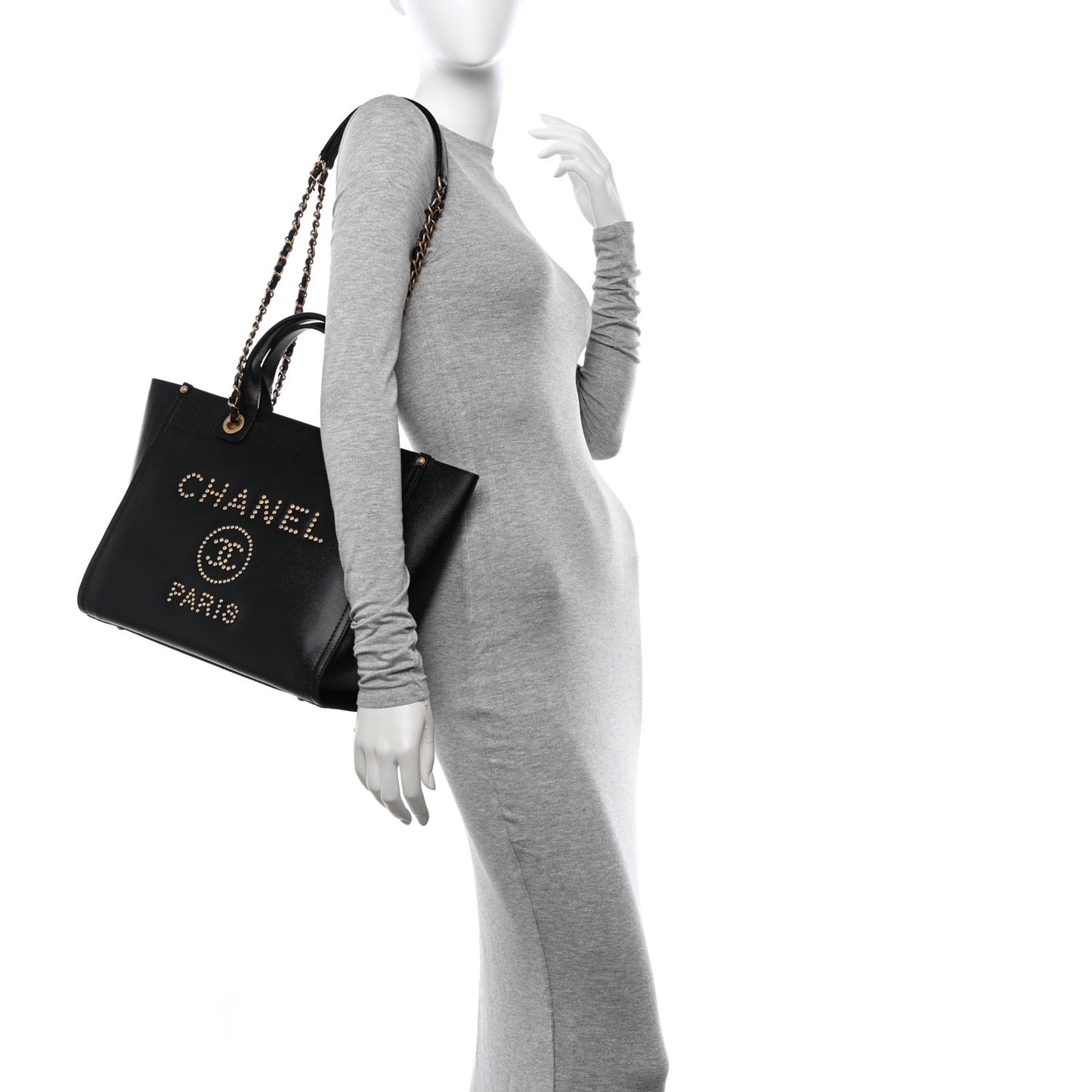 Caviar Small Studded Deauville Tote Black