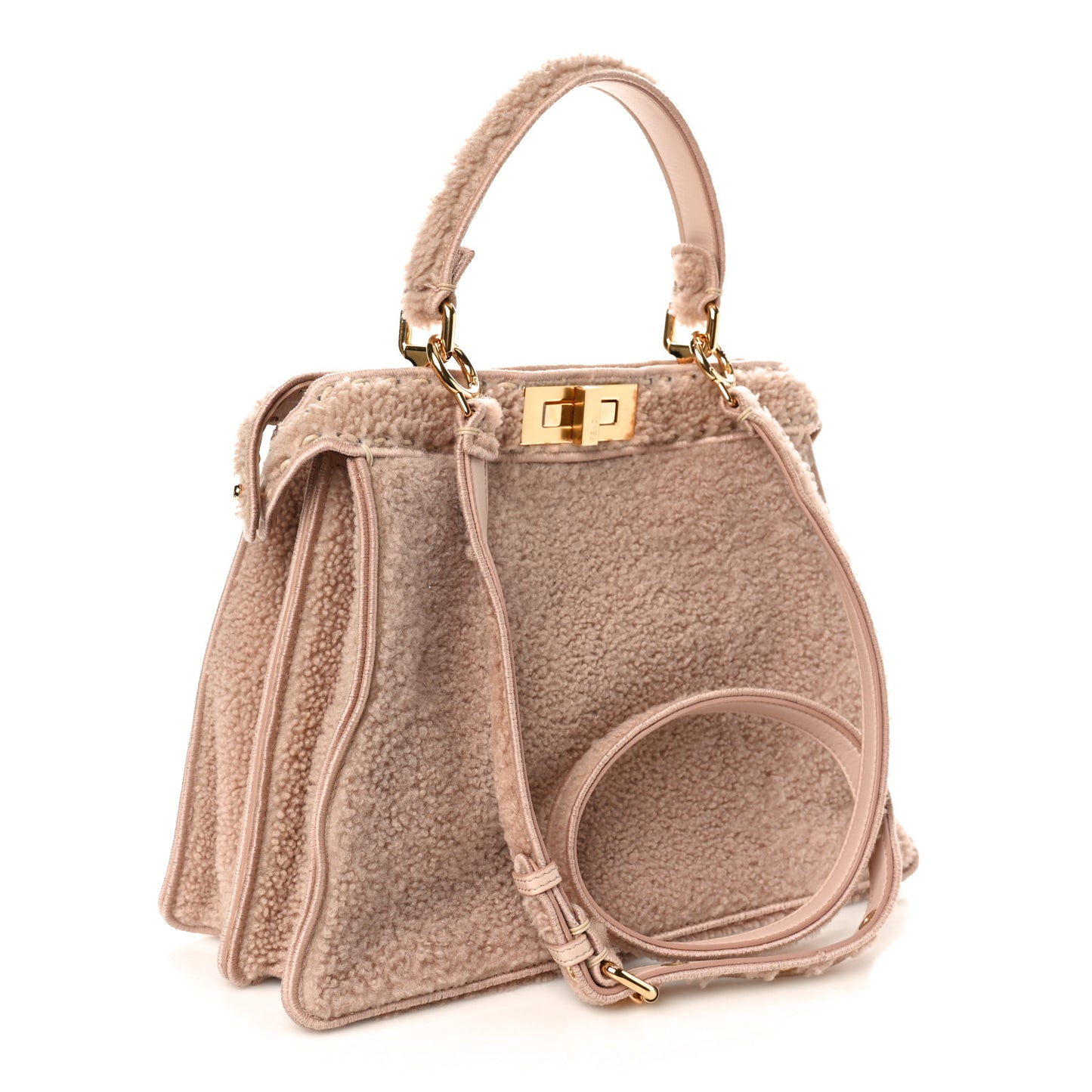 Curly Shearling Shiny Nappa Medium Peekaboo I SEE U Satchel Rosa Plaster