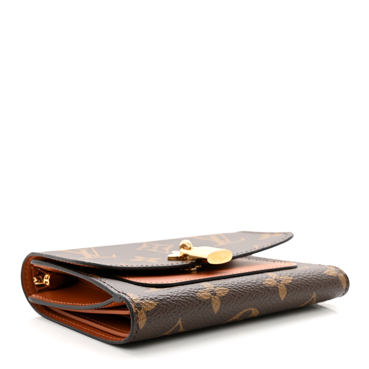 Louis Vuitton Monogram Flower Lock Compact Wallet Caramel 4 of 8