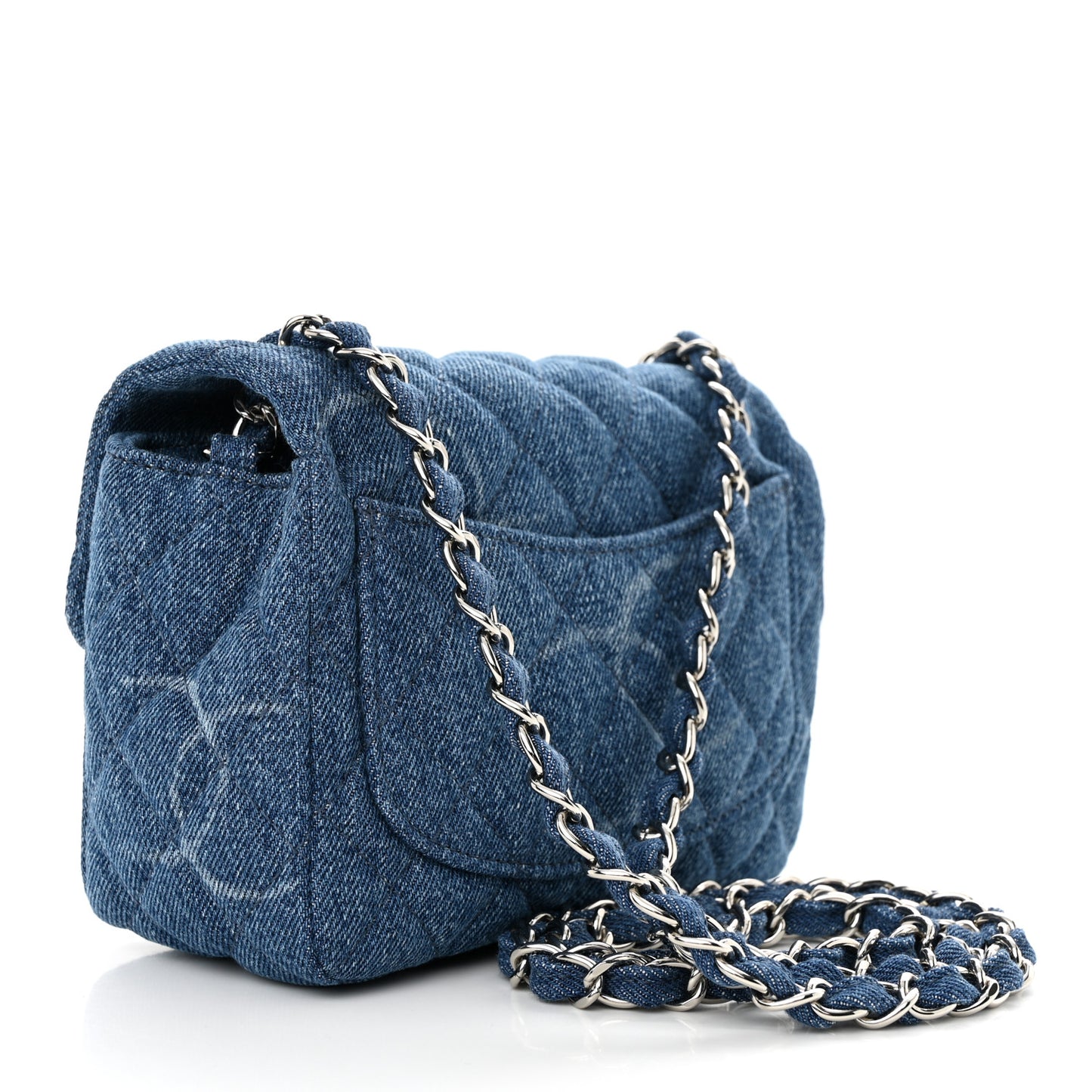 Denim CC Quilted Mini Square Flap Blue