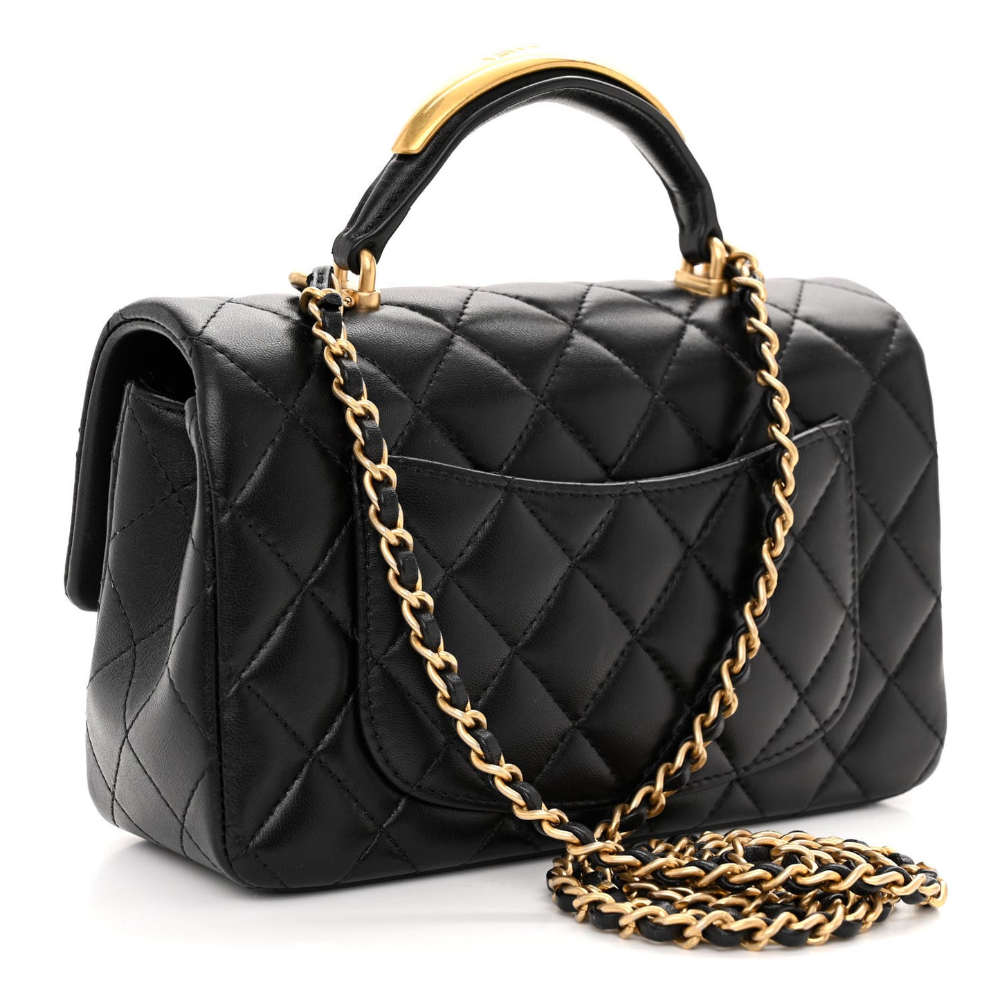 Lambskin Quilted Metal Mini Top Handle Rectangular Flap Black
