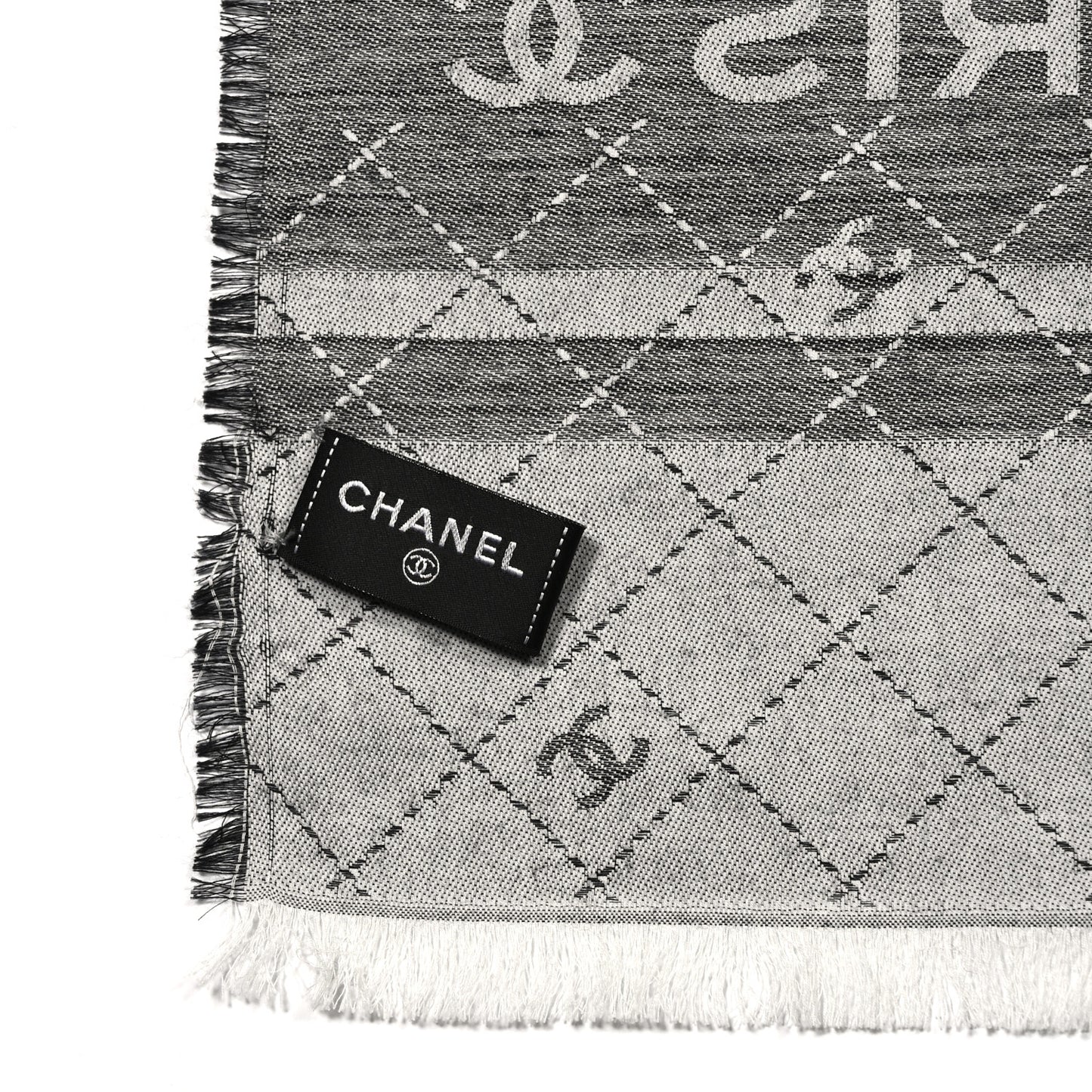 Cashmere Silk Quilted CC Logo Scarf Black
