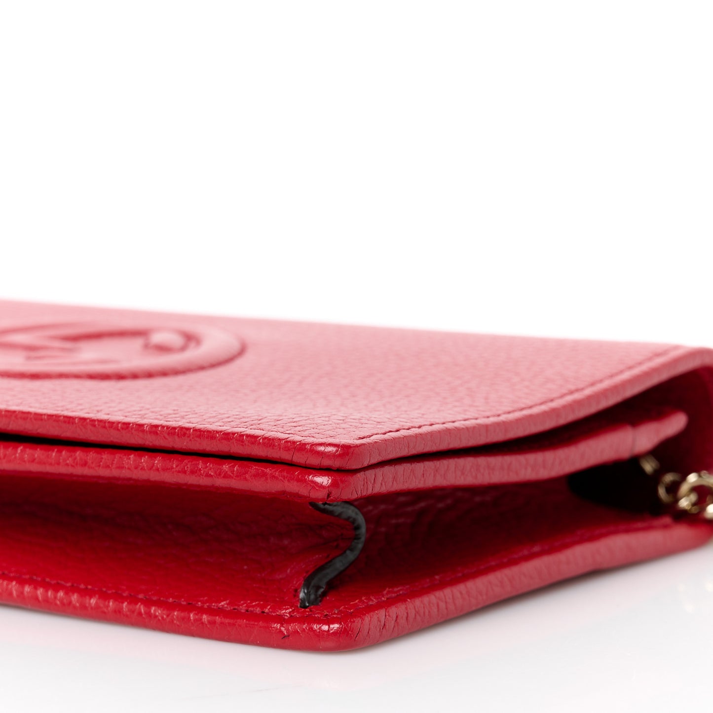 Pebbled Calfskin Soho Wallet on Chain Tabasco Red