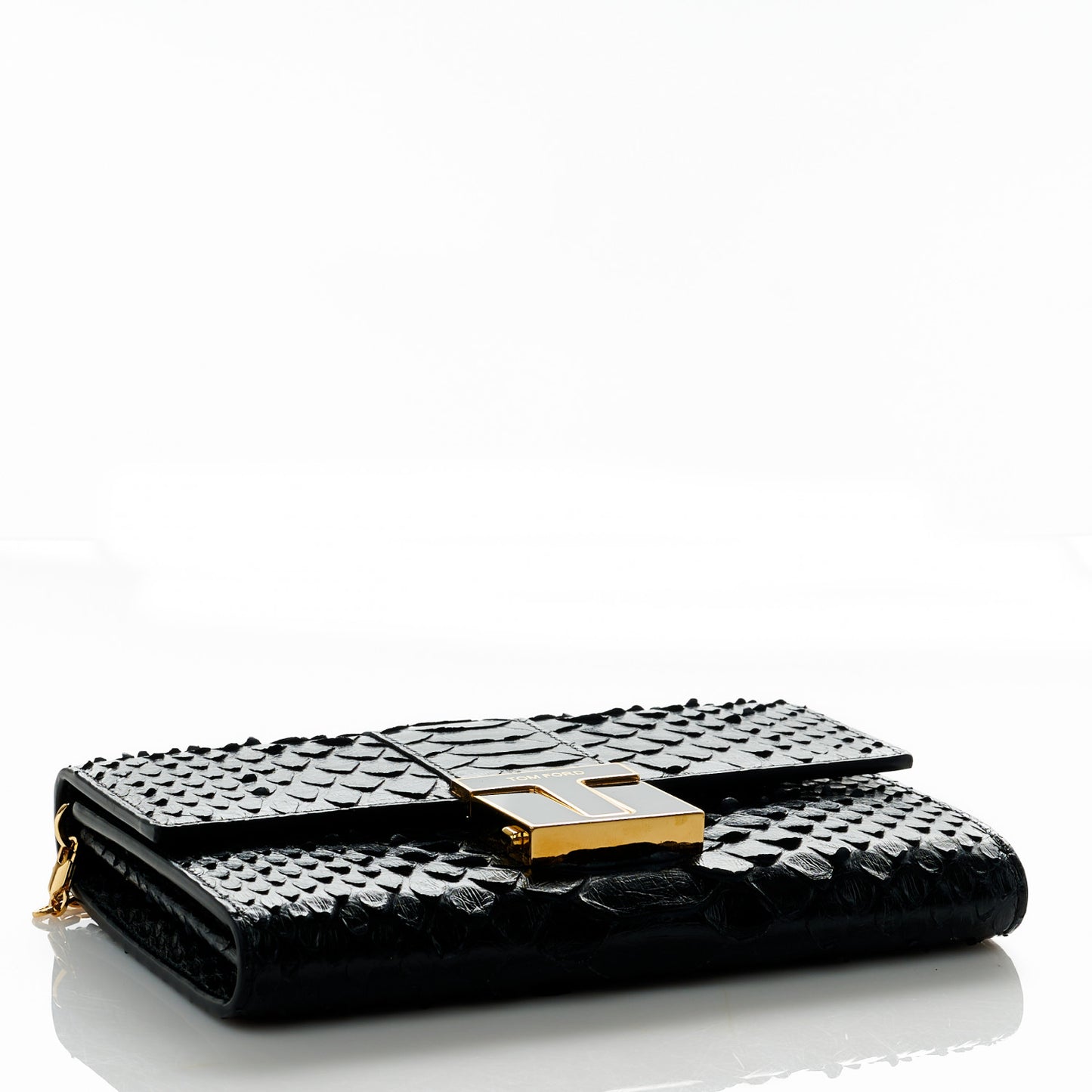 Semi Shiny Snakeskin 001 Chain Wallet Black