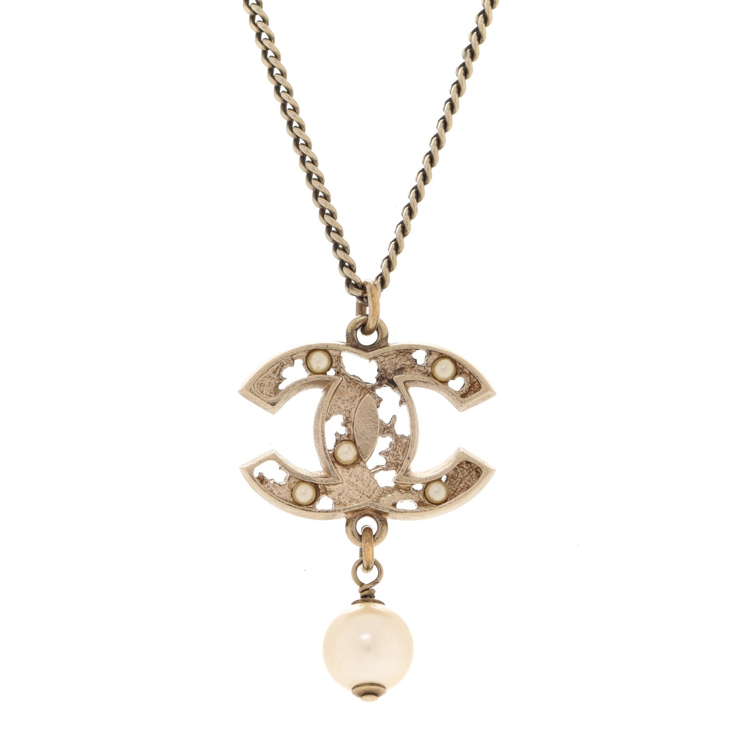 Pearl CC Drop Necklace Gold