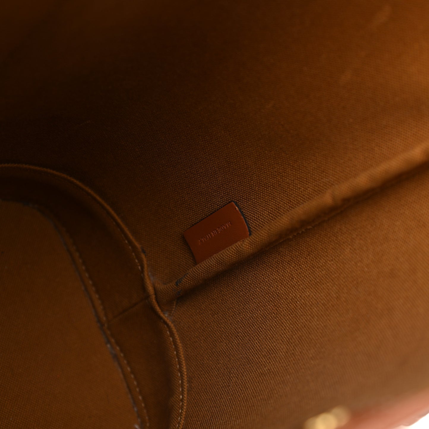 Triomphe Canvas Calfskin Small Bucket Bag Tan
