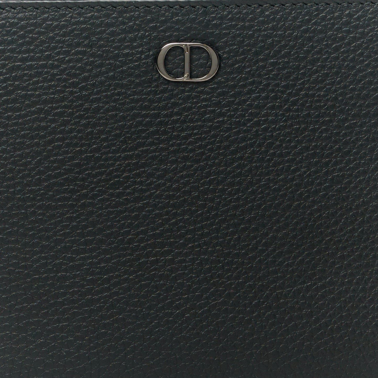 Grained Calfskin CD Icon Zipped Pouch With Strap Black