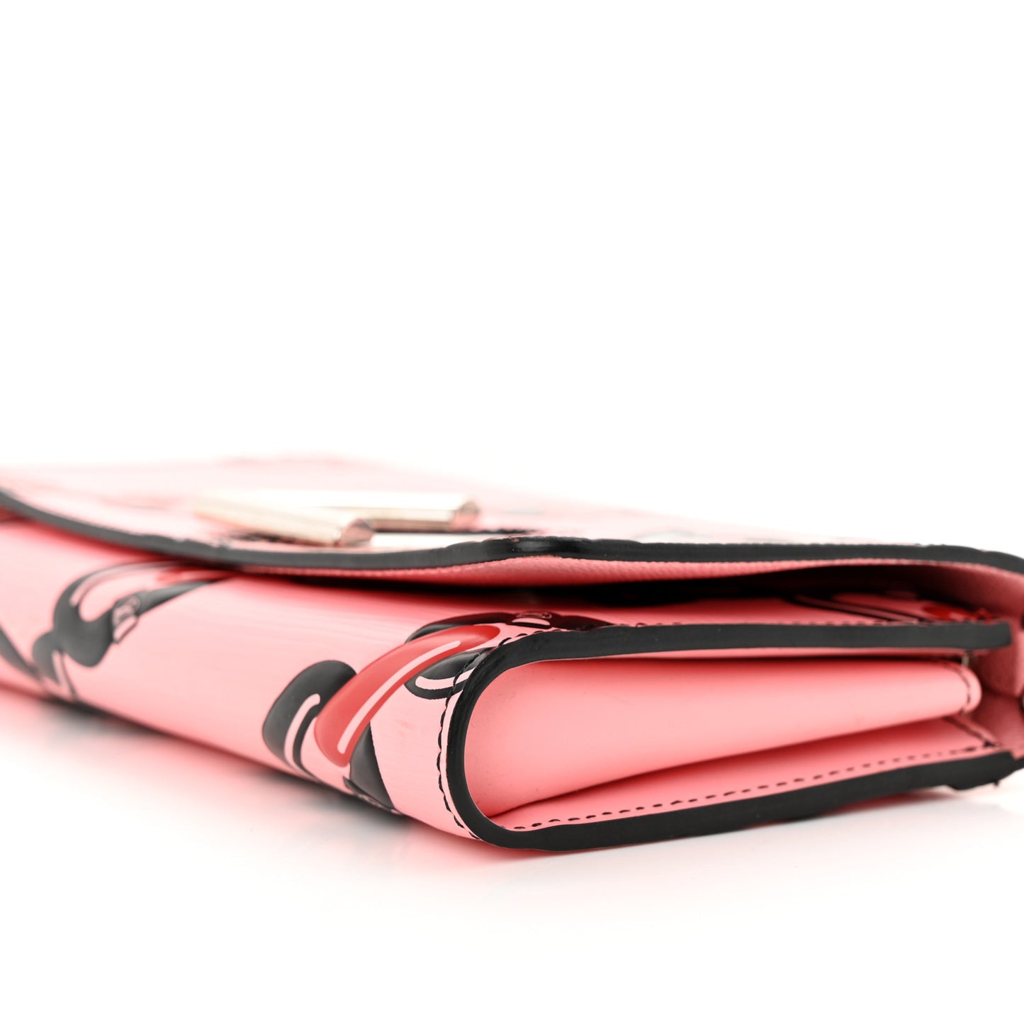 Epi Chain Flower Print Twist Chain Wallet Pink