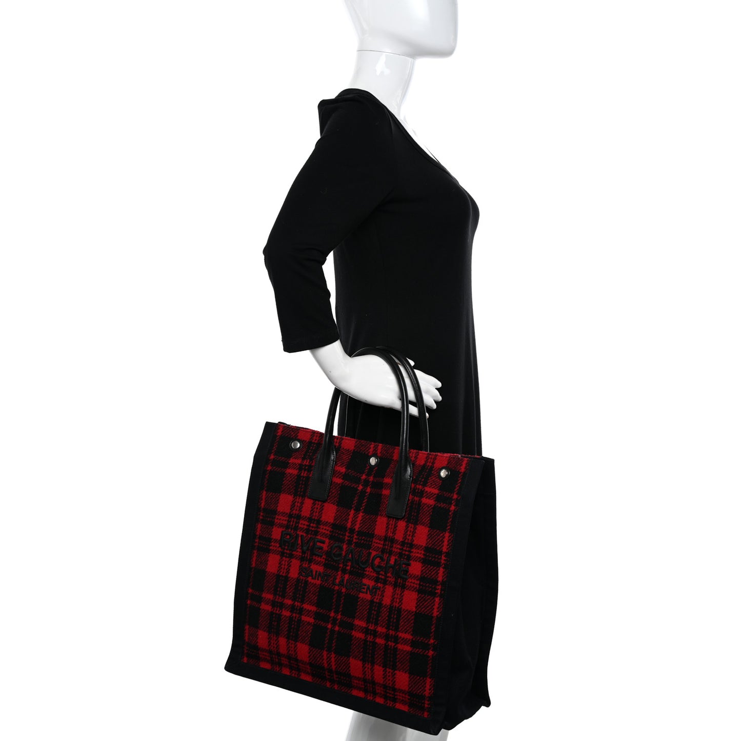 Wool Tartan Rive Gauche Noe Tote Red Black