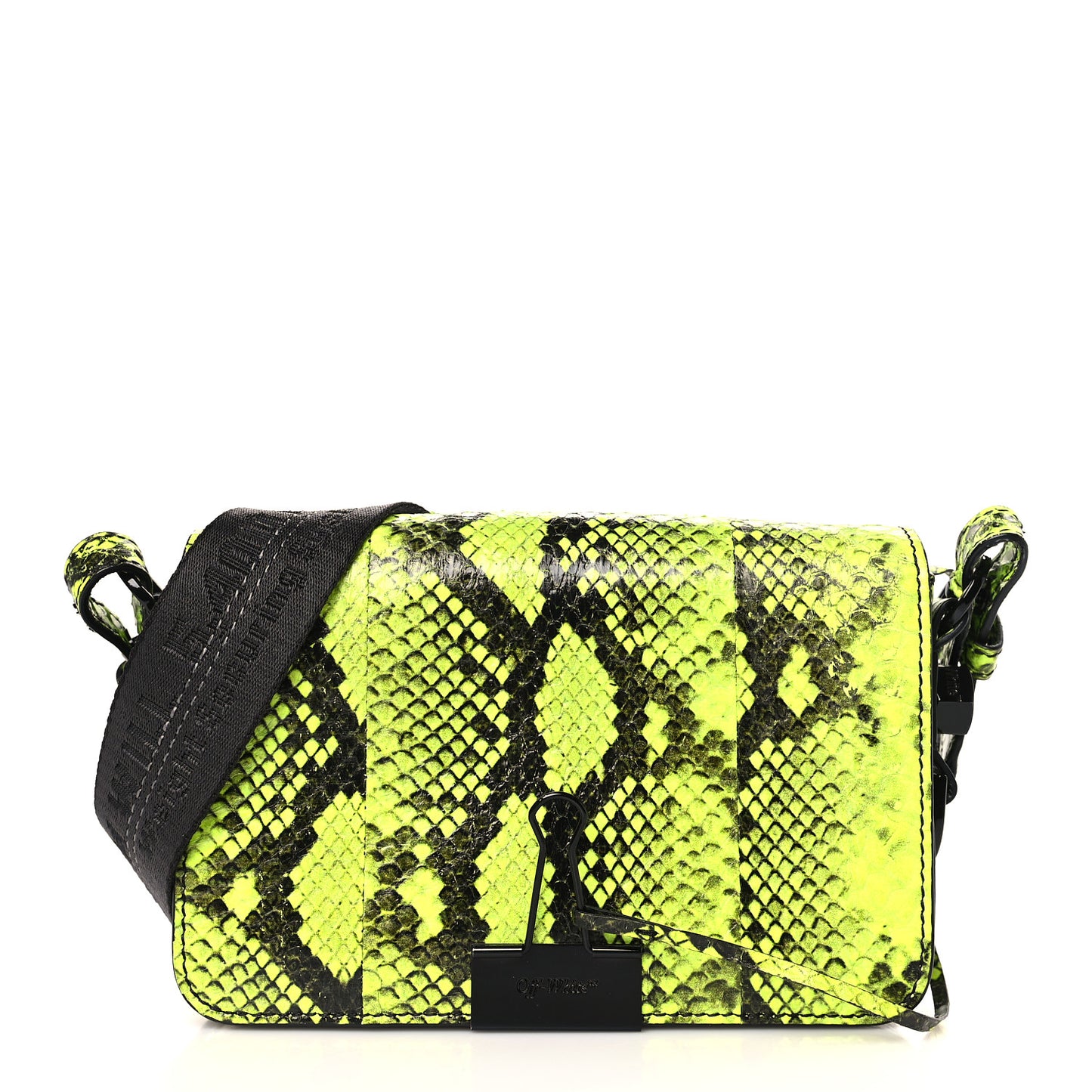 Calfskin Python Embossed Binder Flap Bag Fluo Yellow Black