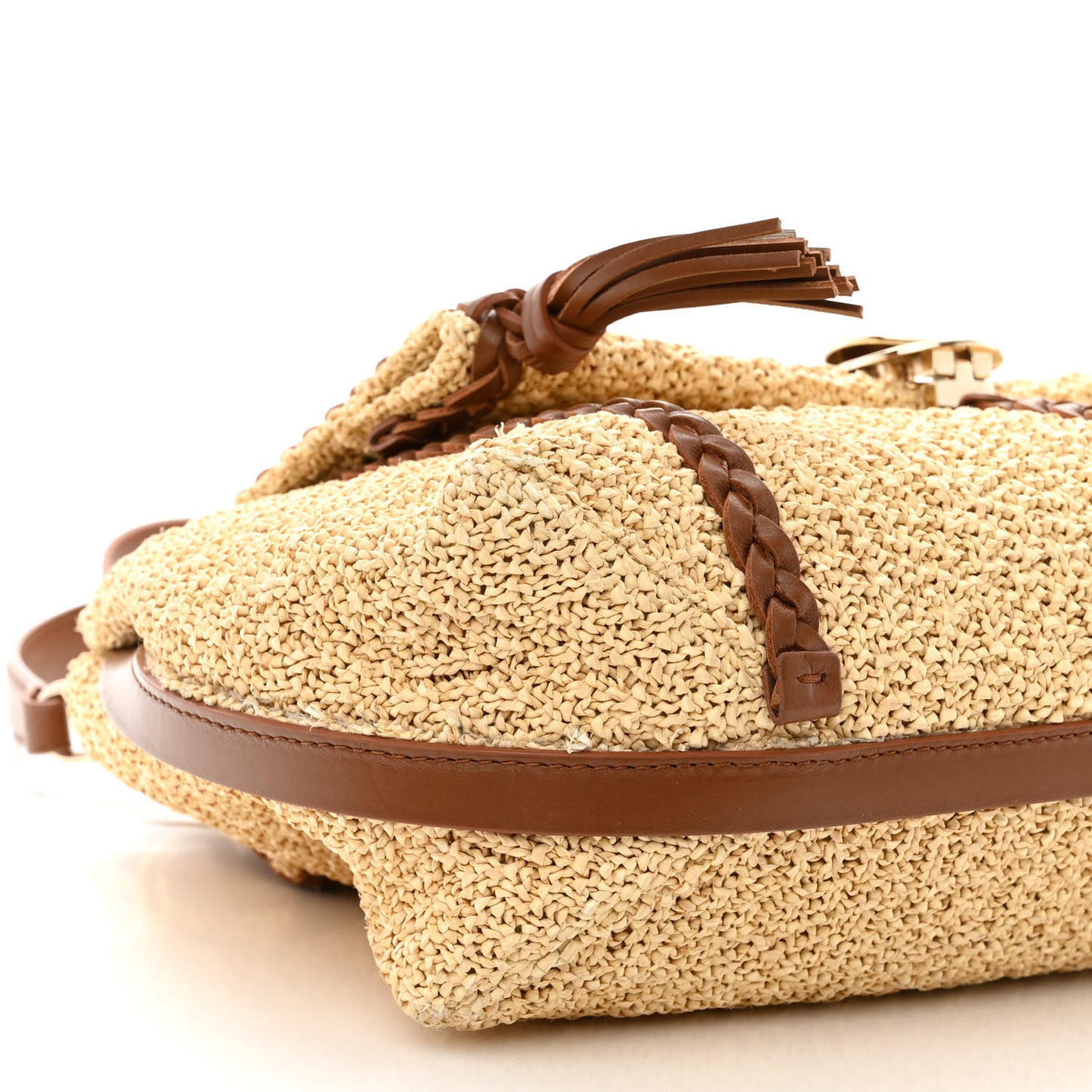 Raffia Calfskin Medium Penelope Shoulder Bag Tan