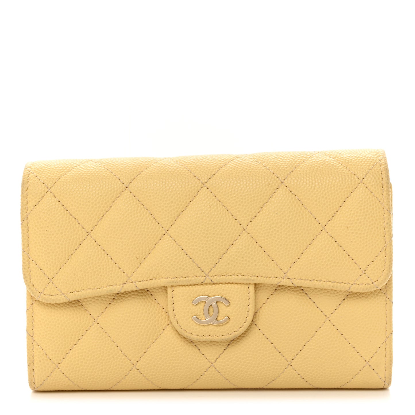 Caviar Quilted Medium Flap Wallet Light Yellow