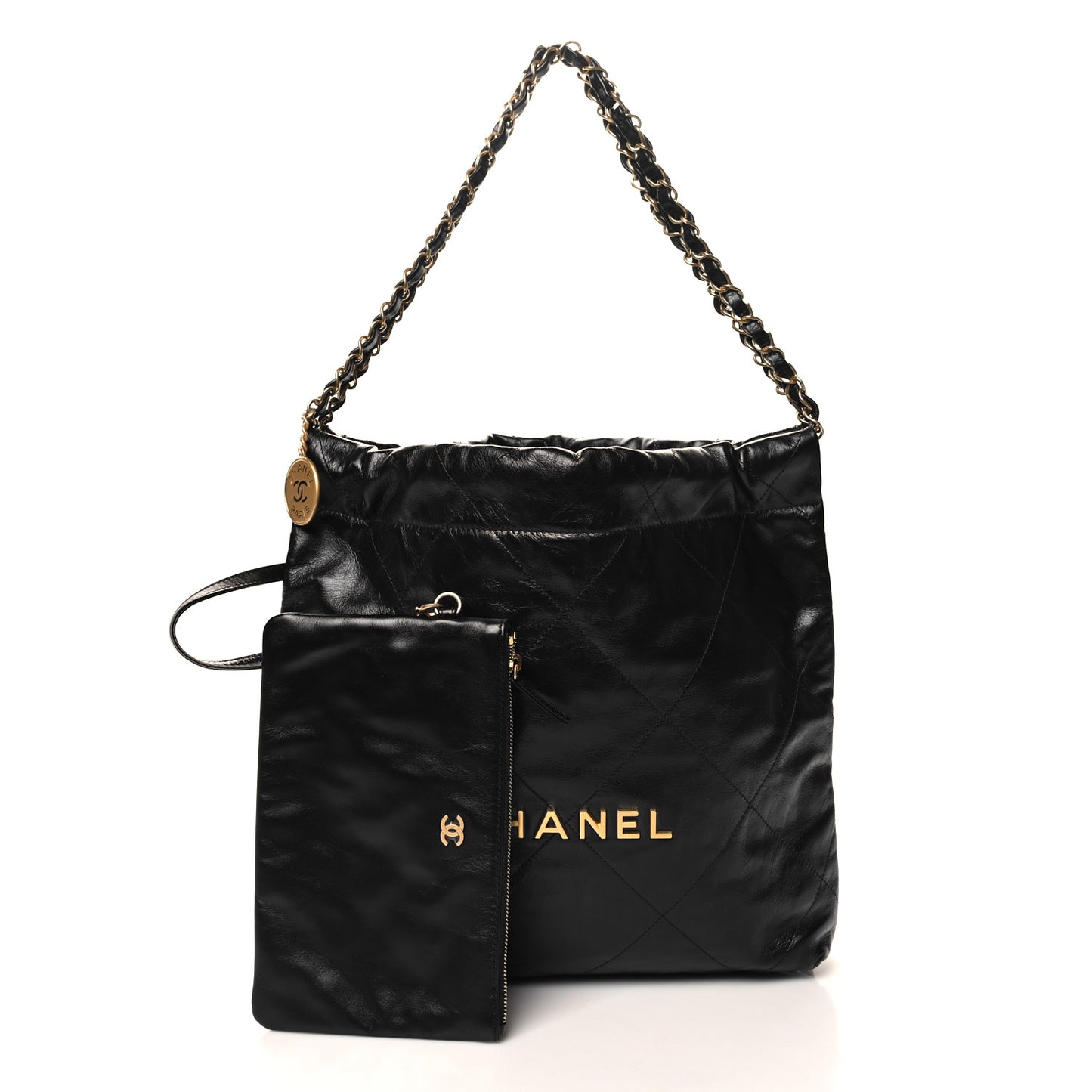 Shiny Calfskin Quilted Small Chanel 22 Black