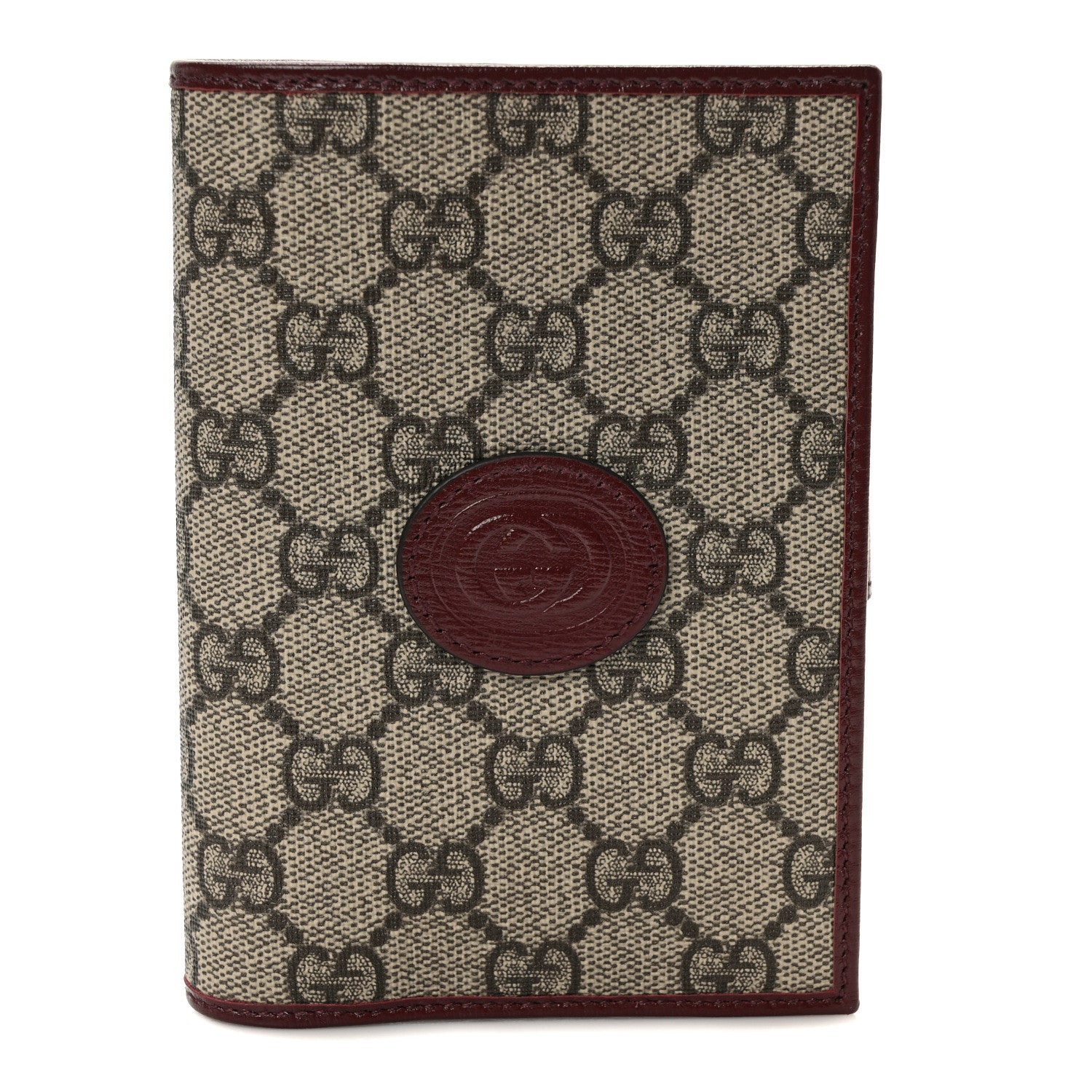 Gucci GG Supreme Monogram Azalea Calfskin Retro Interlocking G Passport Case Beige Red 1 of 7