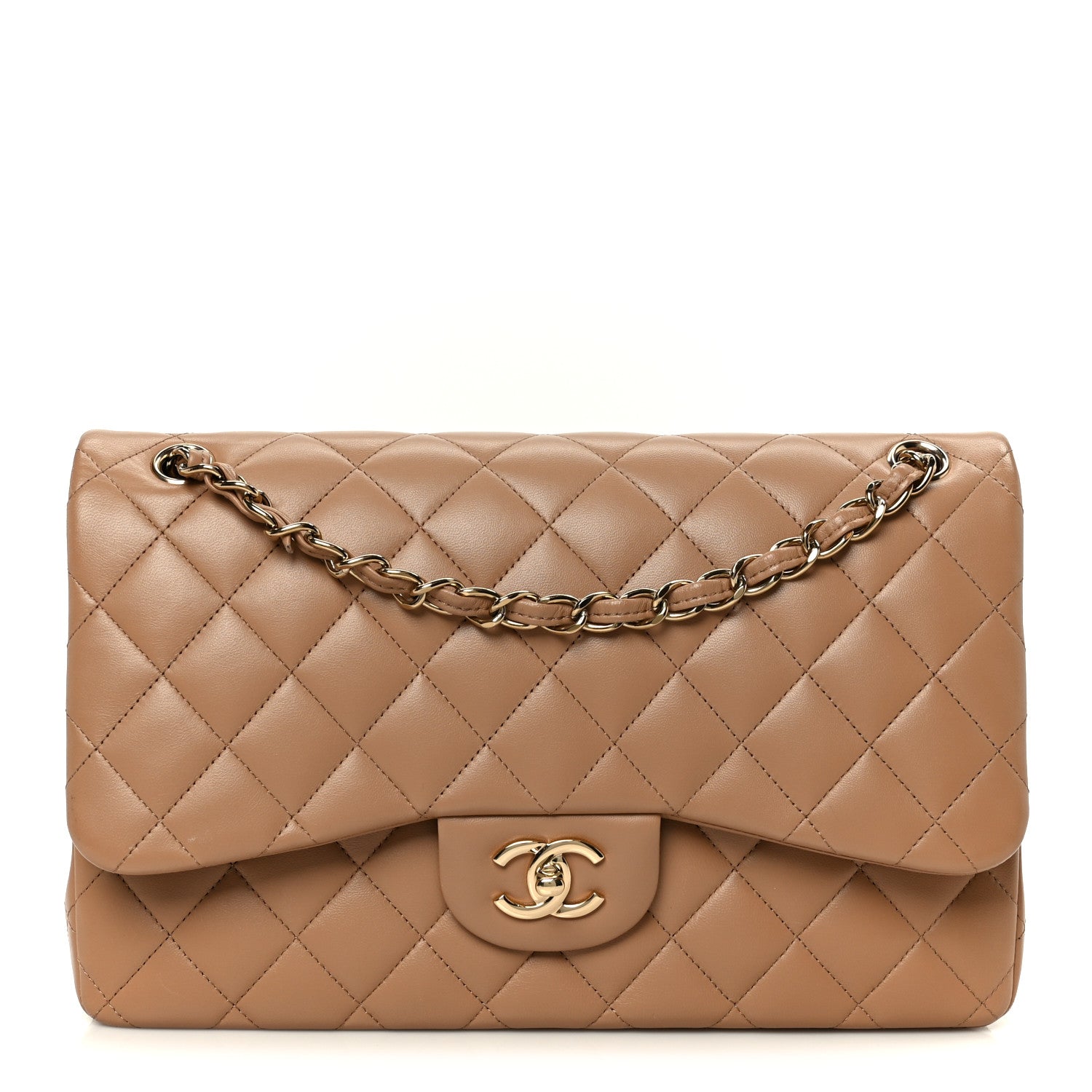 Chanel Lambskin Quilted Jumbo Double Flap Dark Beige 1864700