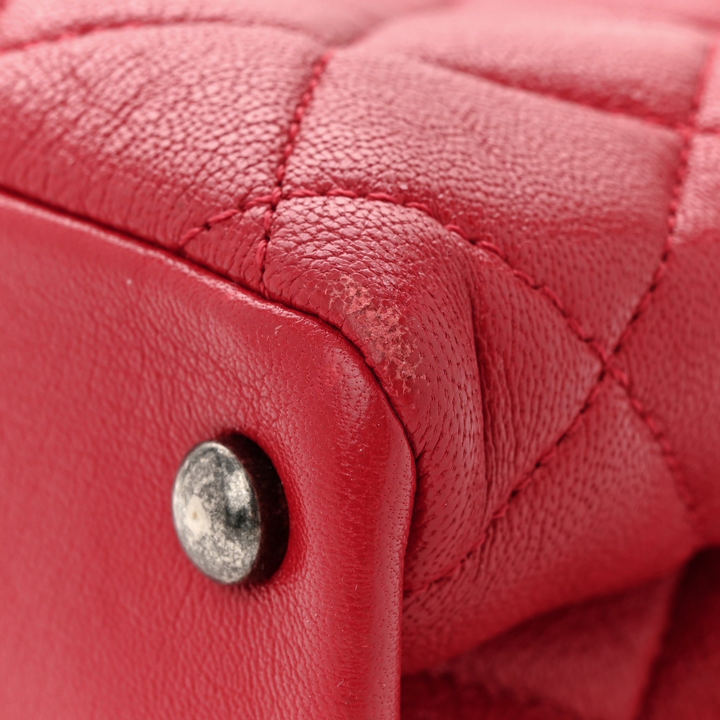 Shiny Sheepskin Quilted Small Shopping Tote Red