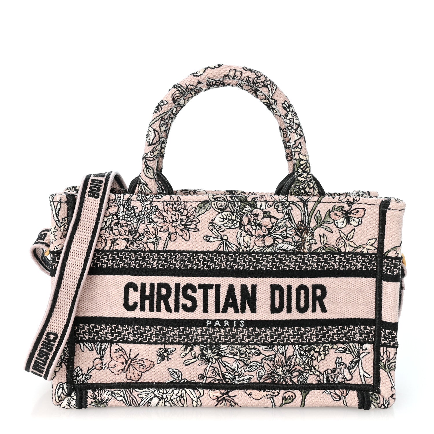 Christian Dior ／ブックトート Christian Dior Canvas Embroidered Mini Book Tote With Strap Pink