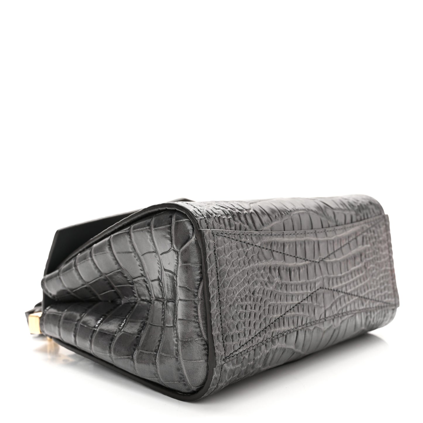 Calfskin Crocodile Embossed Mini Mystic Shoulder Bag Storm Grey