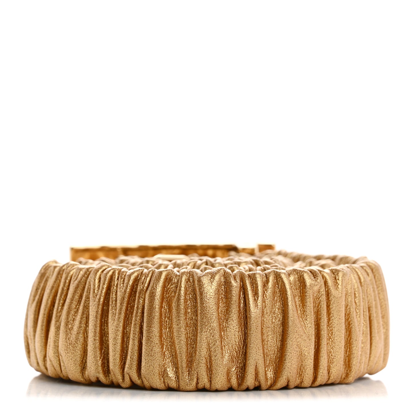 Metallic Lambskin Ruched Logo Belt 75 30 Gold