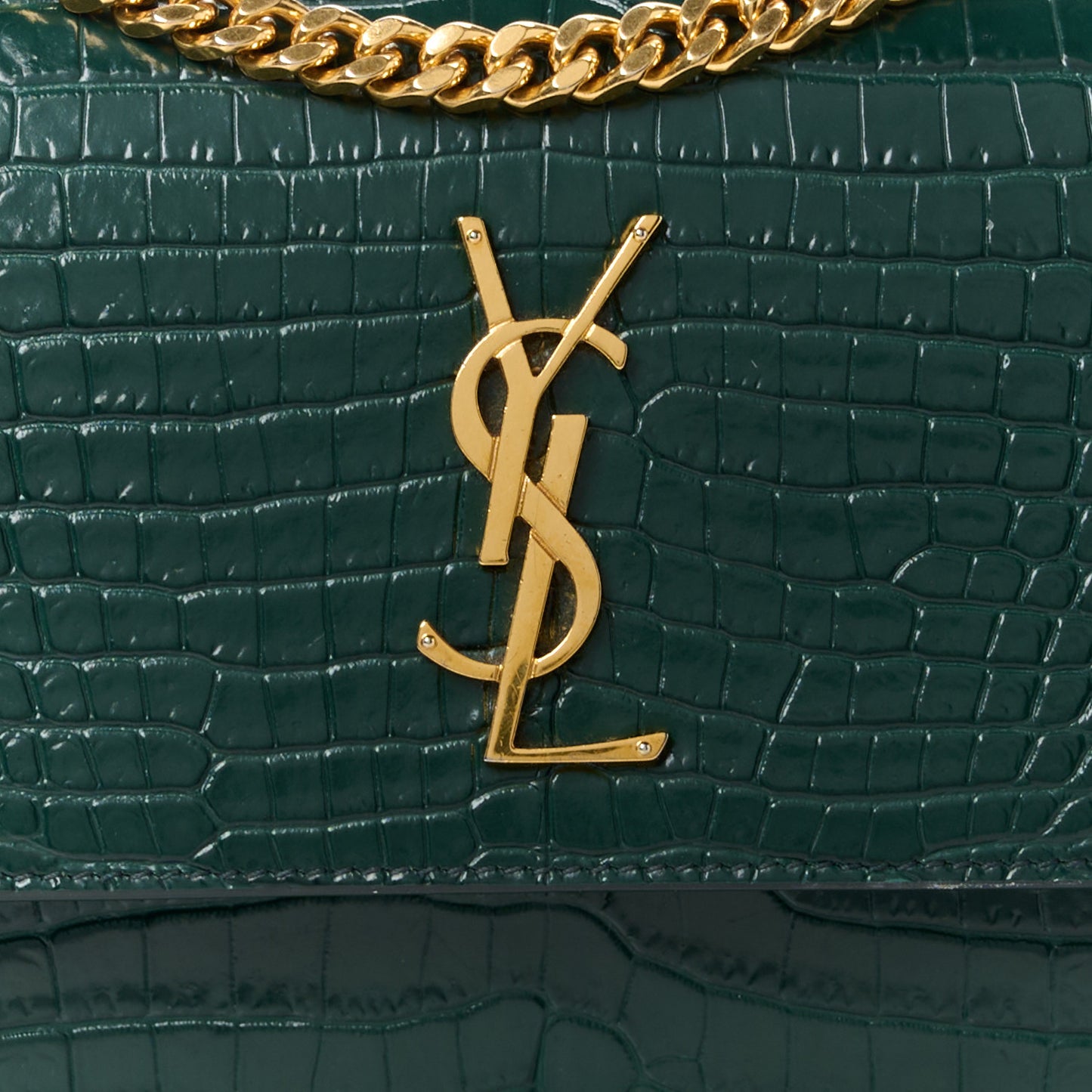 Calfskin Crocodile Embossed Medium Monogram Sunset Dark Mint